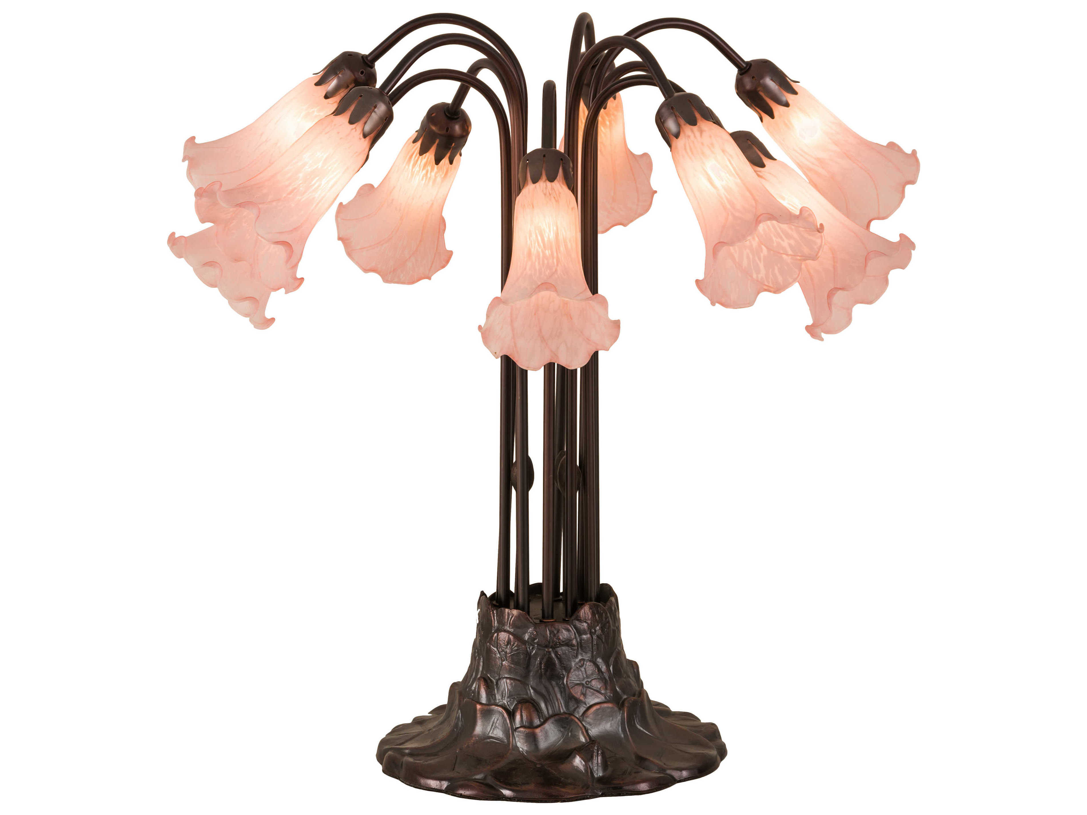 Meyda Pond Lily 10 - Light Bronze Table Lamp with Pink Glass Shade