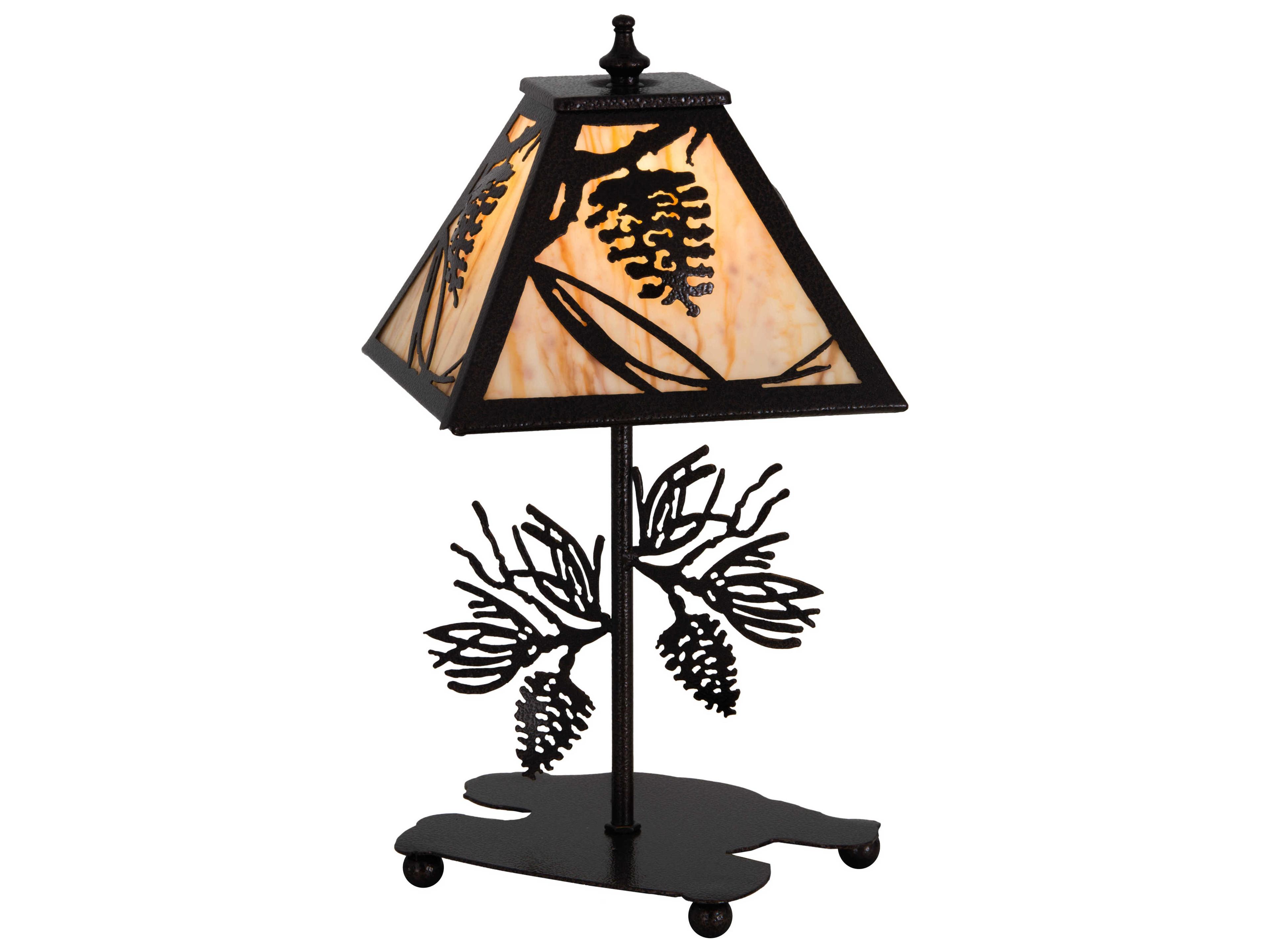 Meyda Whispering Pines Glass Rustic Lodge Yellow Table Lamp