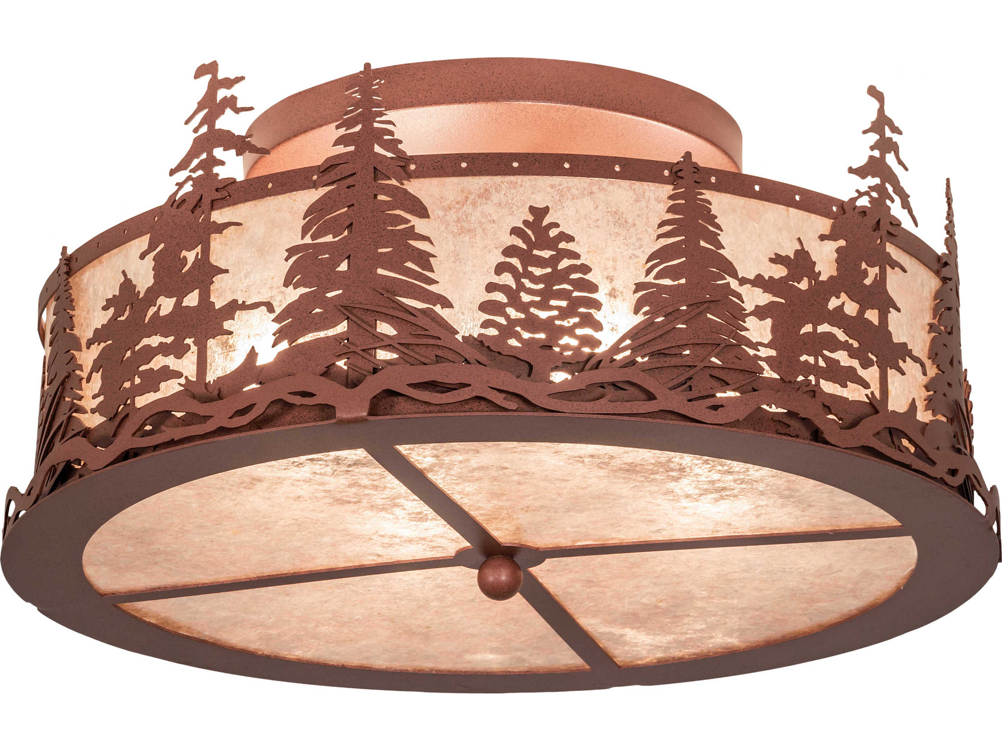Meyda Tall Pines 4-Light Rust Brown Drum Flush Mount