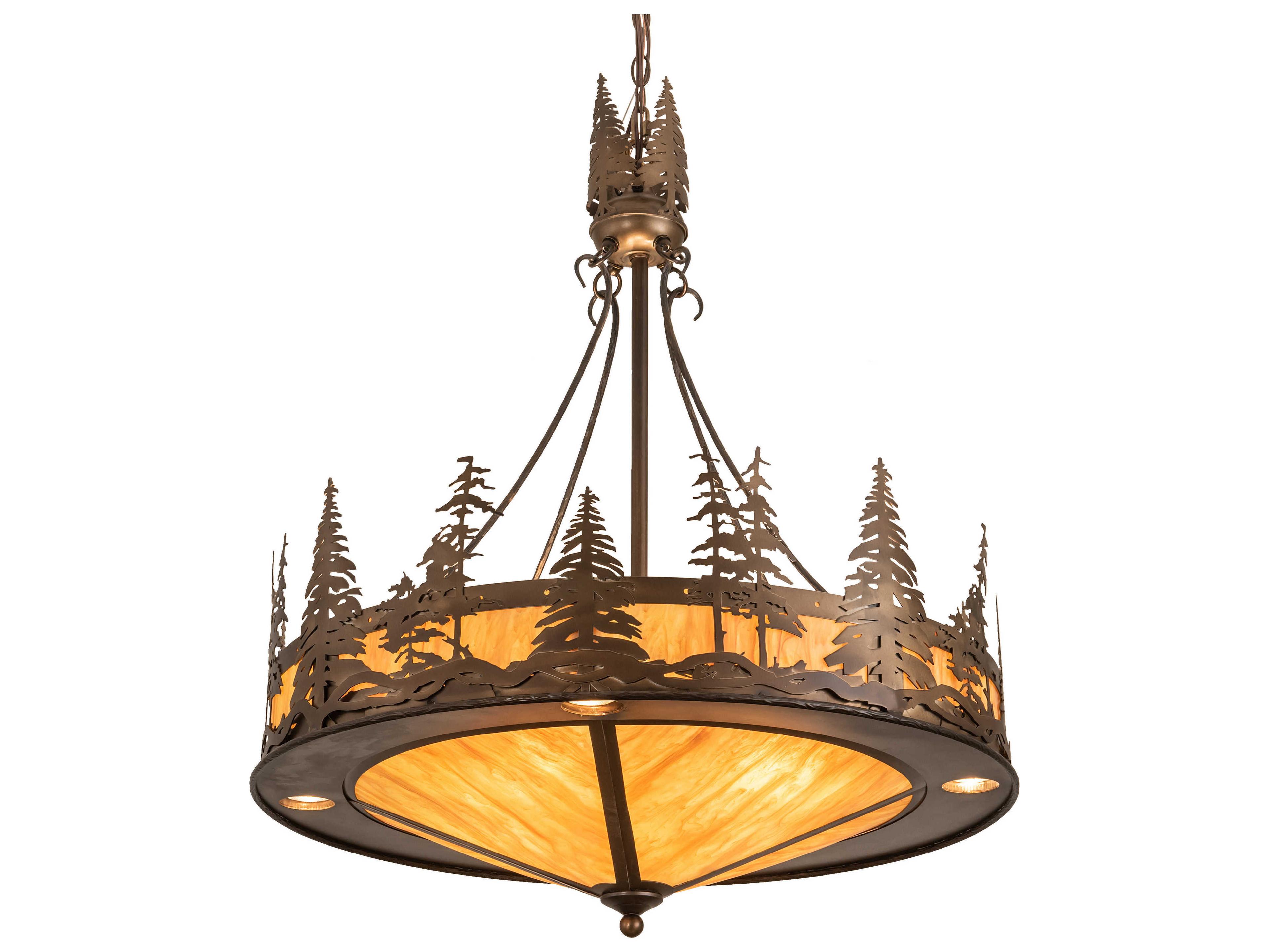 Meyda Tall Pines 4 8-Light Antique Copper Brown Geometric Pendant