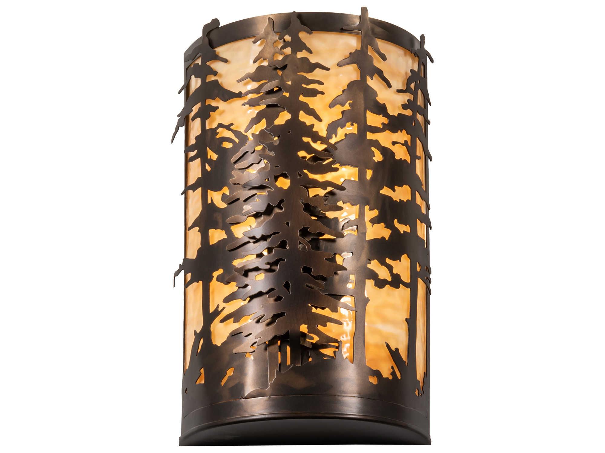 Meyda Pines 2-Light Antique Copper Glass Wall Sconce