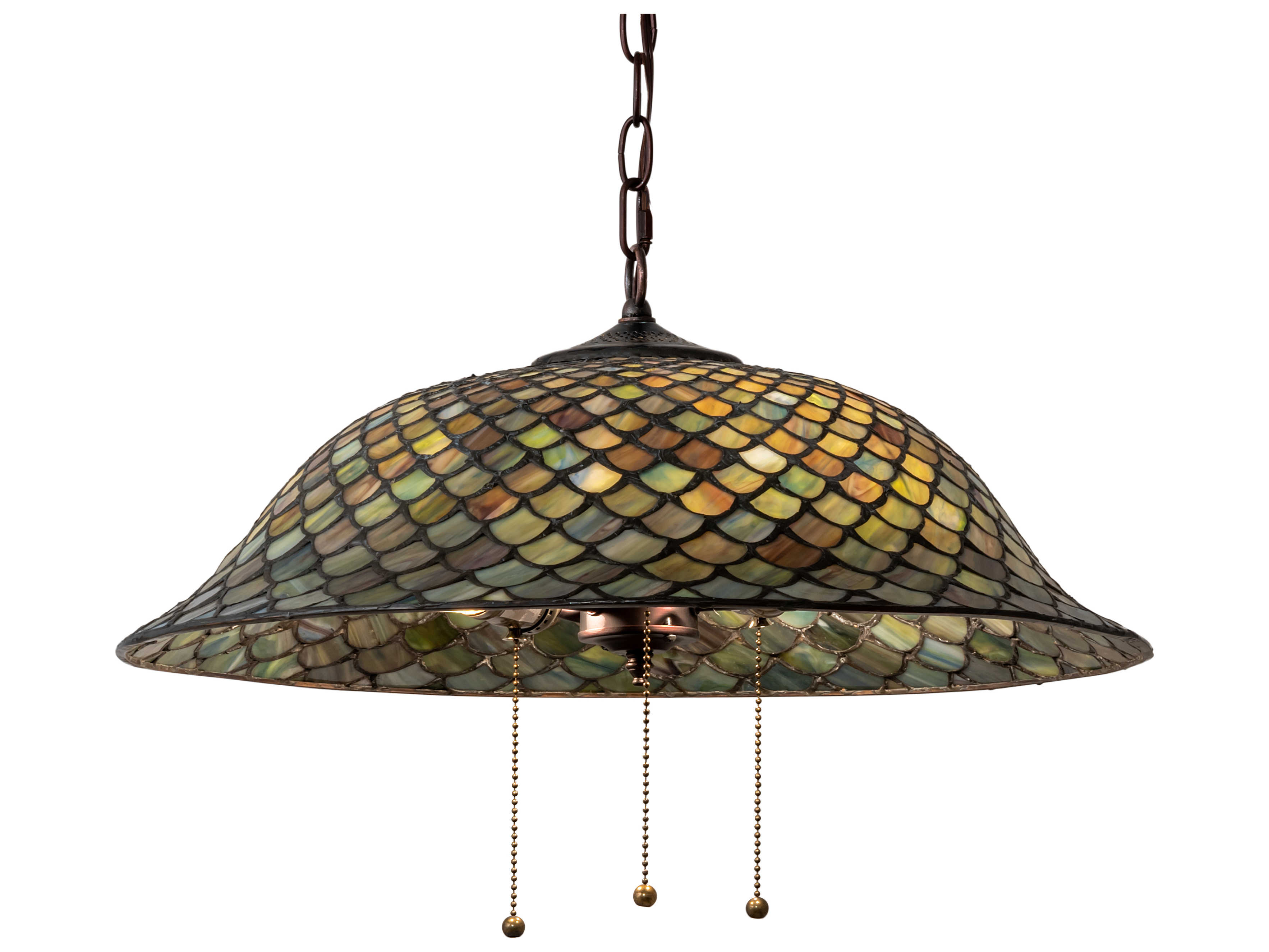 Meyda Tiffany Fishscale 3-Light Mahogany Bronze Glass Bowl Pendant