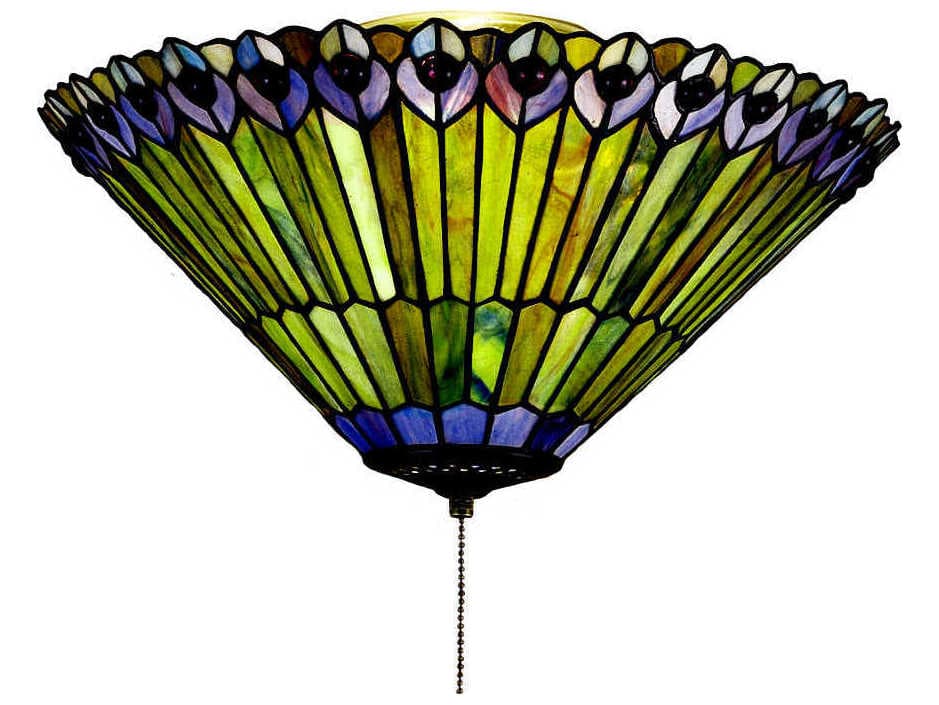 Meyda Tiffany Jeweled Peacock 3-Light Brass Flush Mount