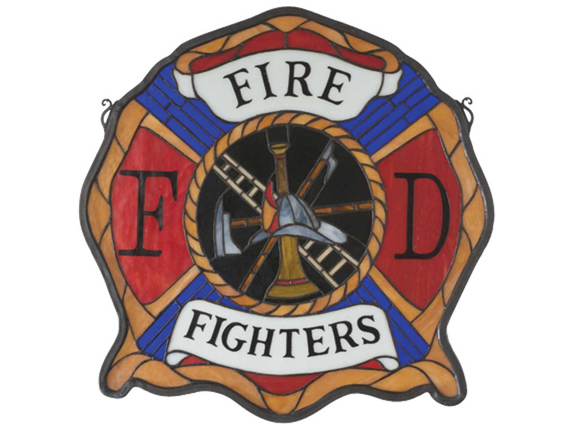 Meyda Tiffany Fireman's Shield Stained Glass Window
