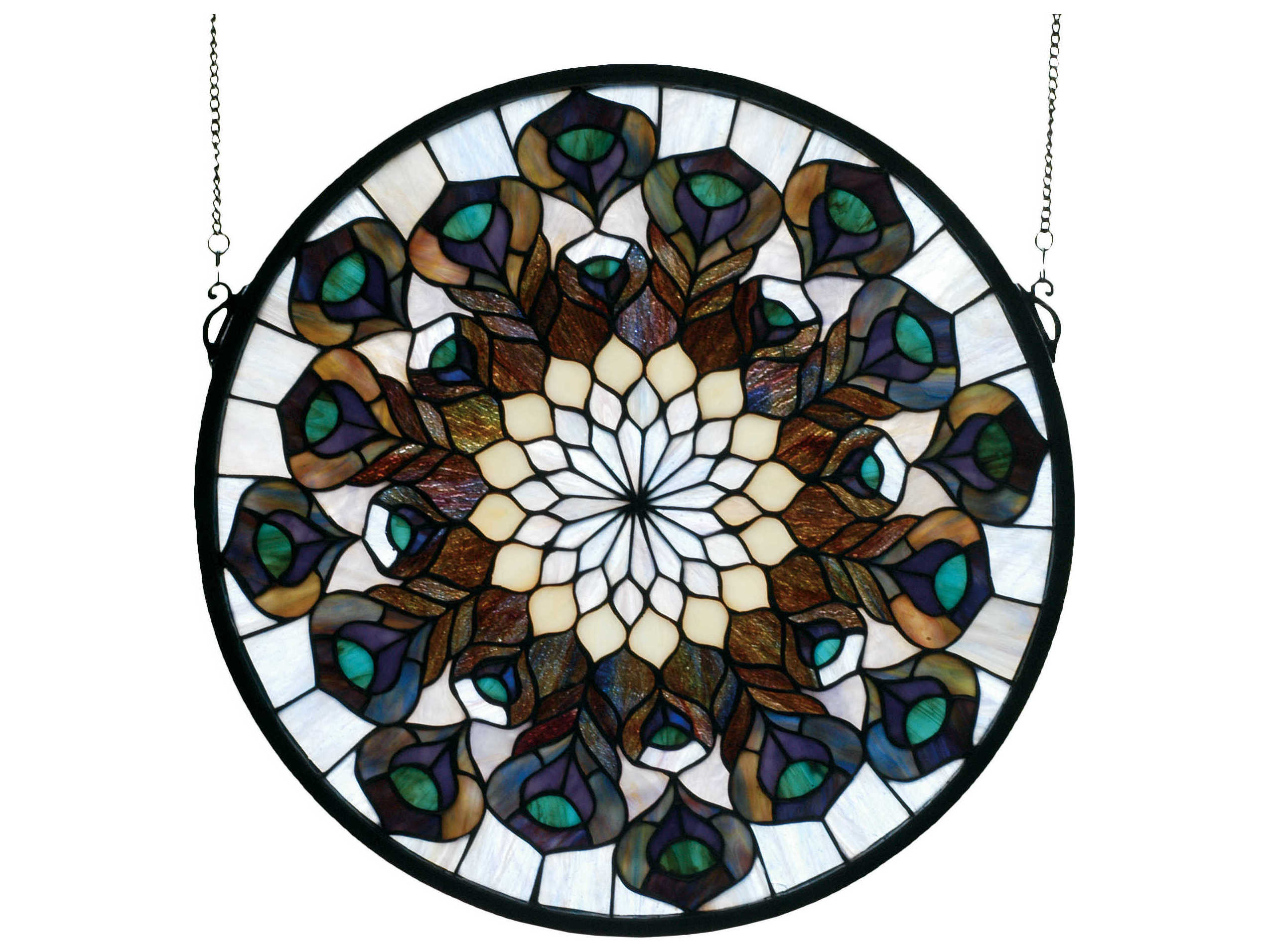 Meyda Tiffany Peacock Feather Medallion Stained Glass Window
