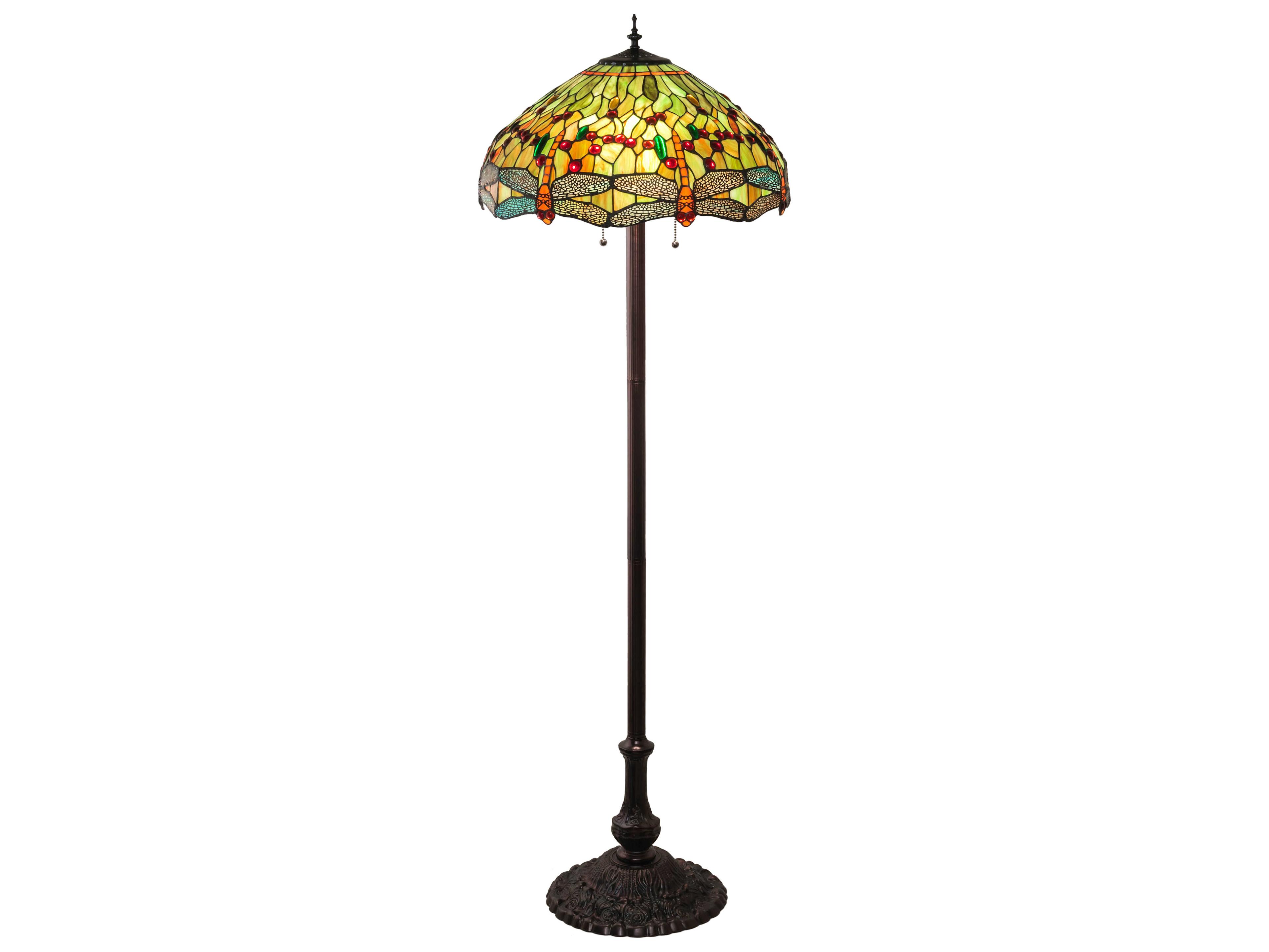 Meyda Tiffany Hanginghead Dragonfly Glass Mahogany Bronze Brass Floor Lamp