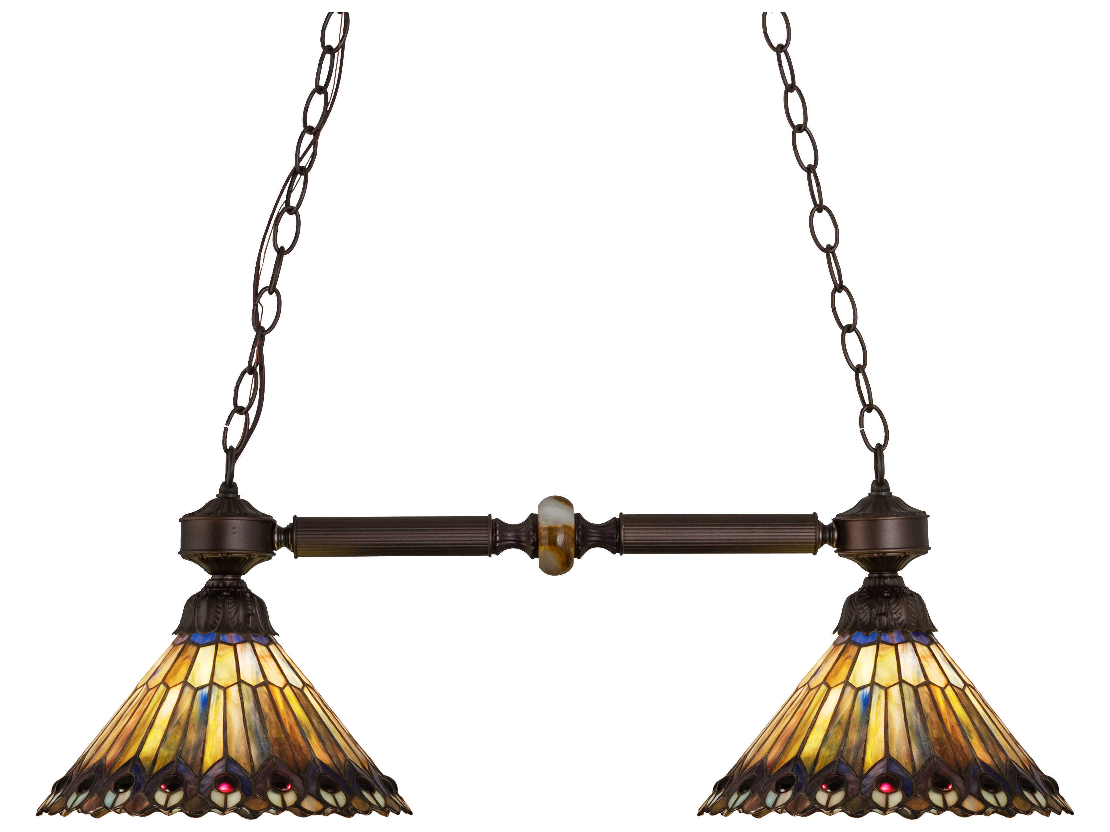Meyda Tiffany Jeweled Peacock 2-Light Bronze Geometric Island Pendant
