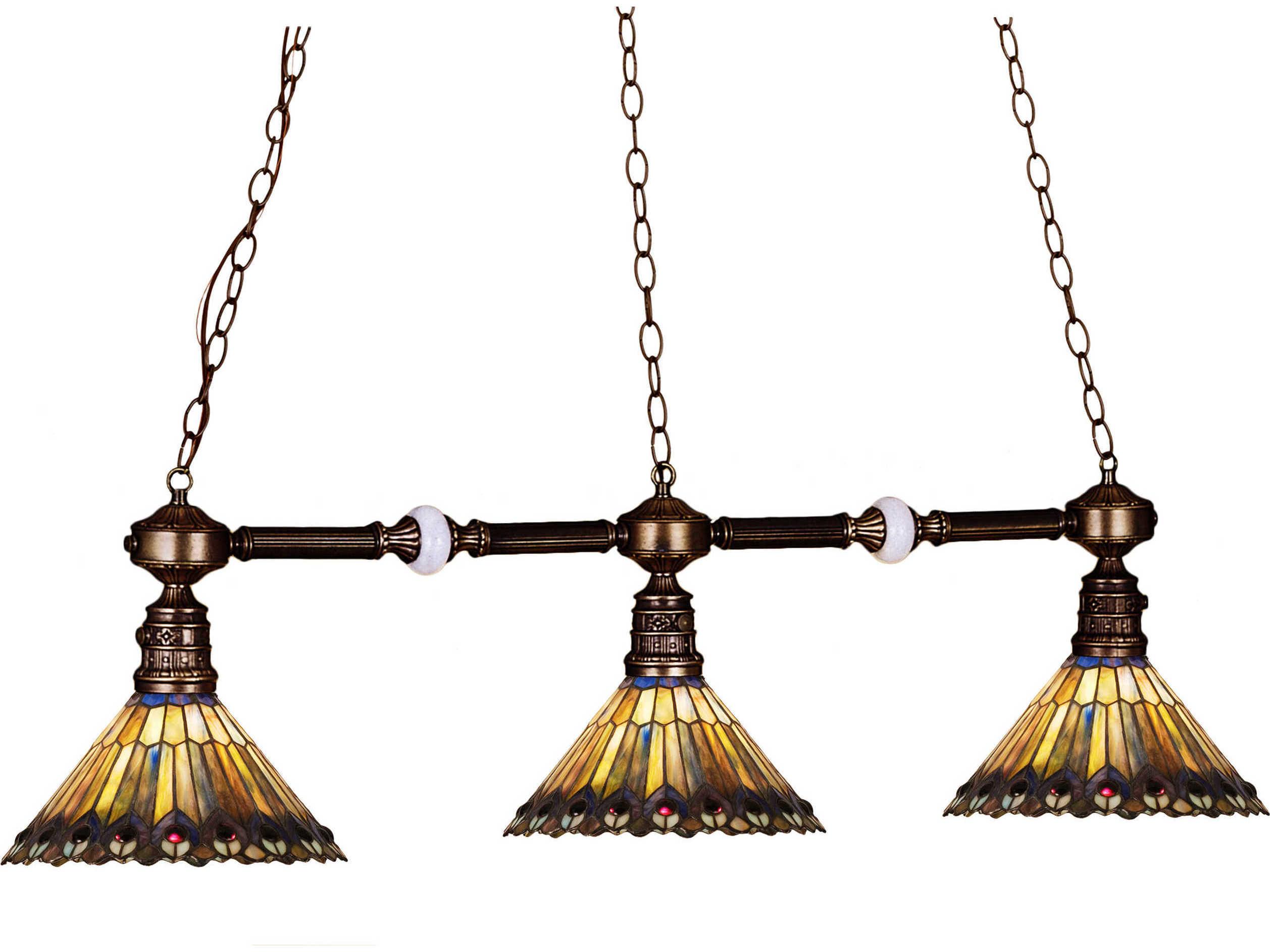 Meyda Tiffany Jeweled Peacock 3-Light Bronze Geometric Island Pendant