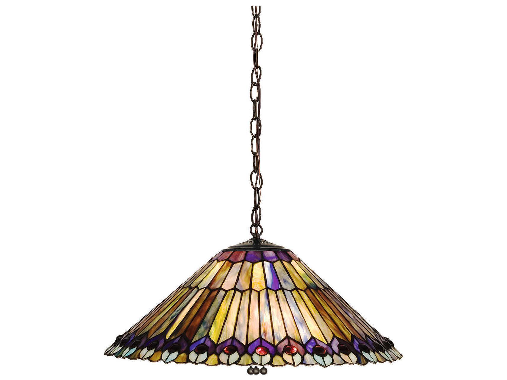 Meyda Tiffany Jeweled Peacock 3-Light Bronze Dome Geometric Pendant