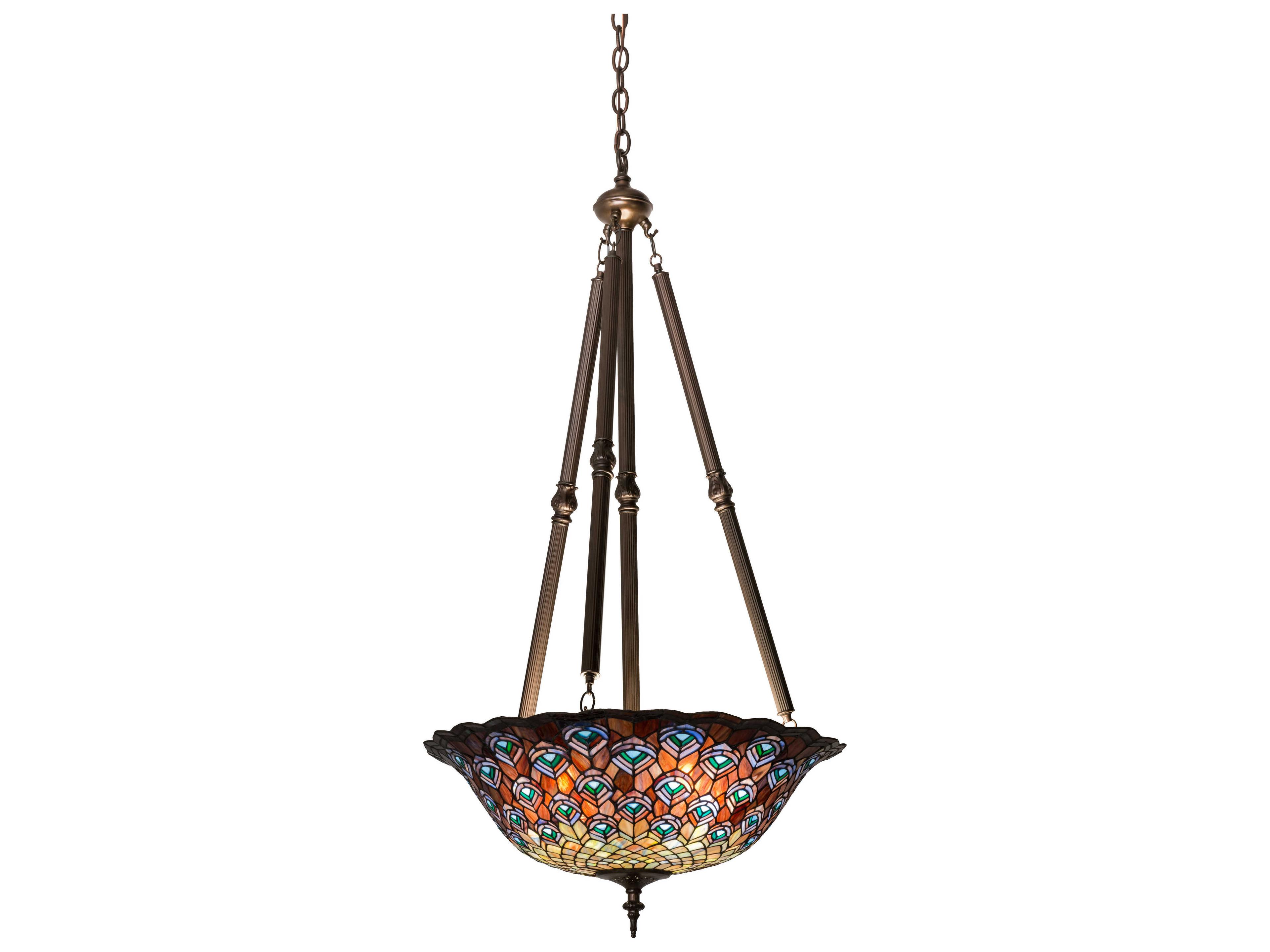 Meyda Tiffany Peacock Feather 4-Light Bronze Bowl Pendant