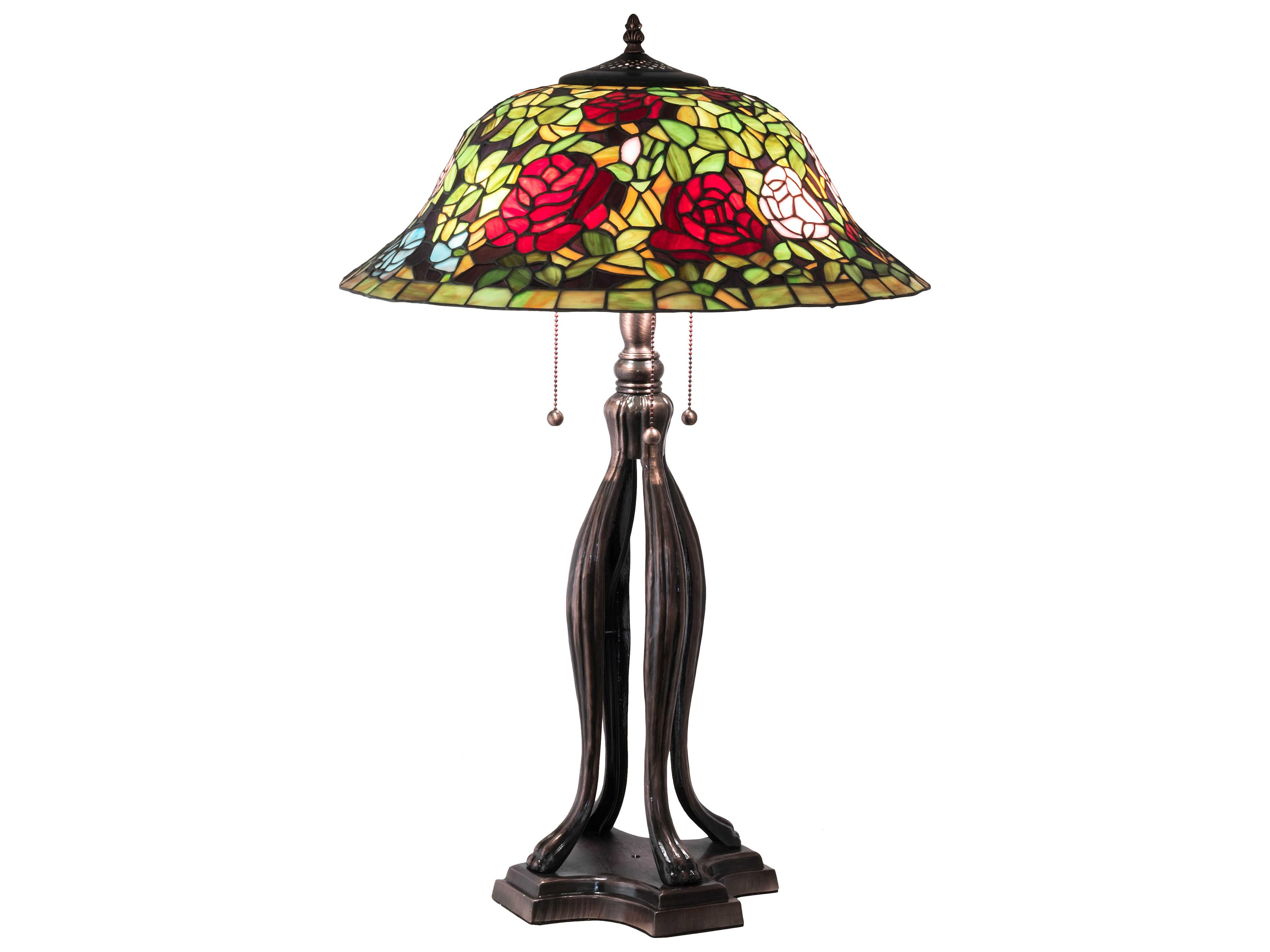 Meyda Tiffany Rosebush Glass Mahogany Bronze Buffet Lamp