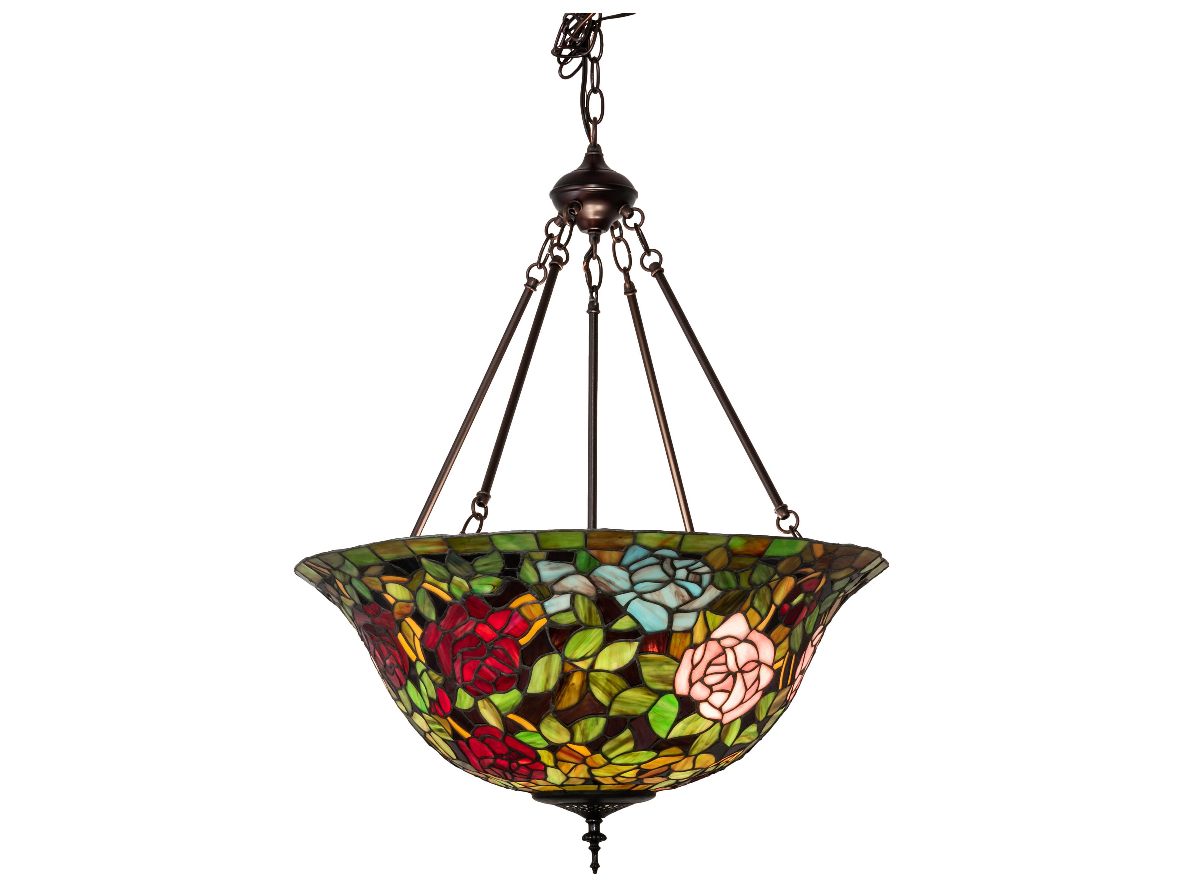 Meyda Tiffany Rosebush 3-Light Mahogany Bronze Glass Bowl Pendant