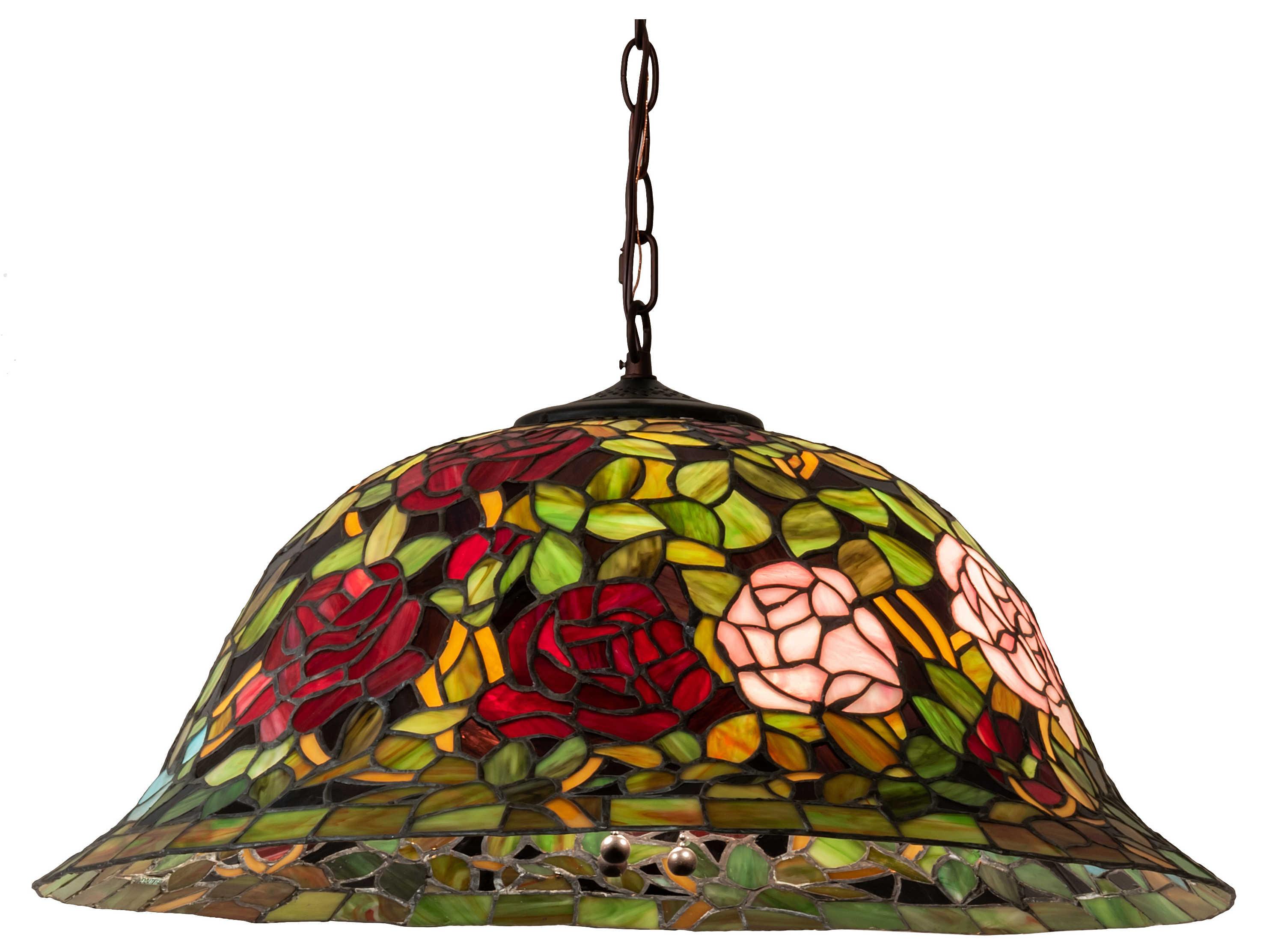 Meyda Tiffany Rosebush 3-Light Mahogany Bronze Glass Dome Geometric Pendant