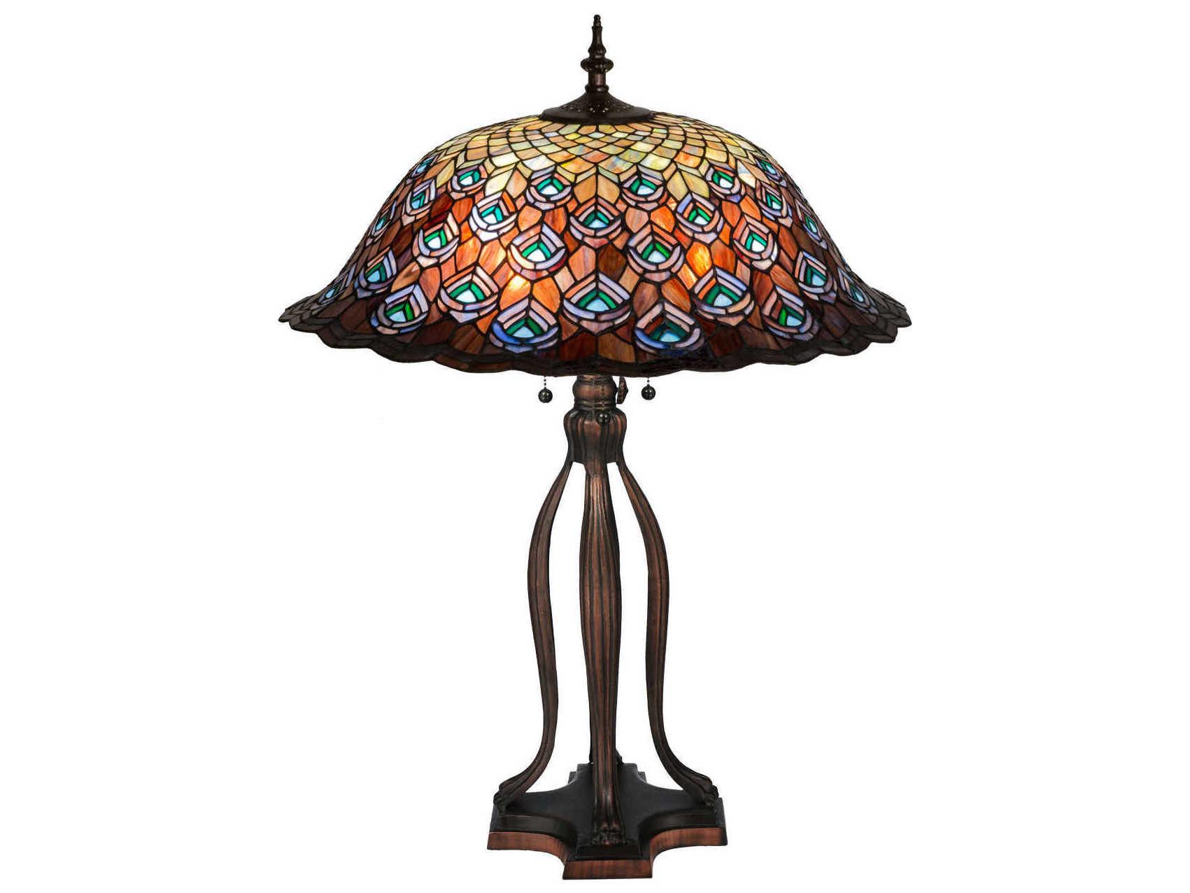 Meyda Tiffany Peacock Feather Blue Bronze Table Lamp