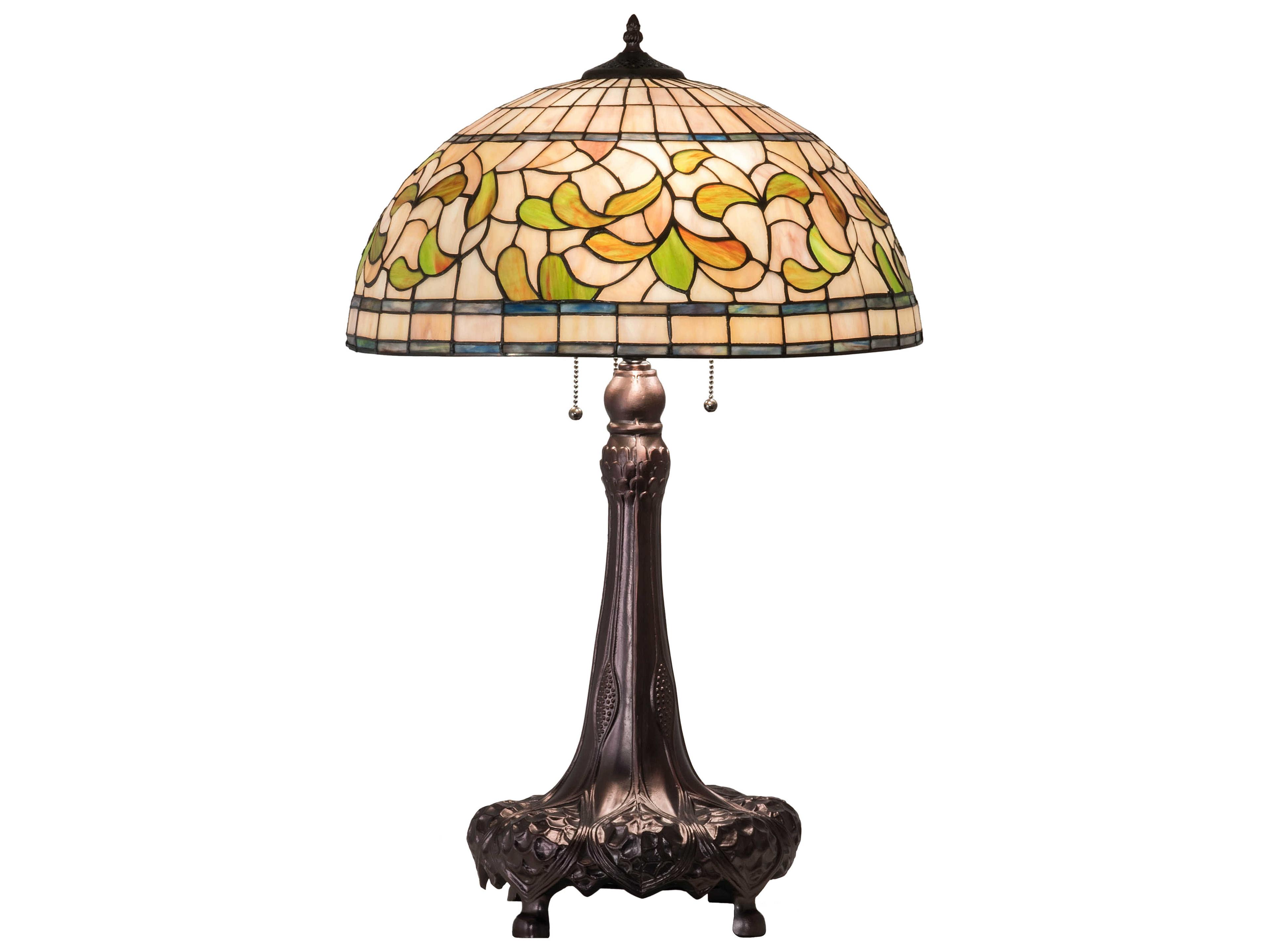 Meyda Tiffany Turning Leaf Glass Mahogany Bronze Buffet Lamp