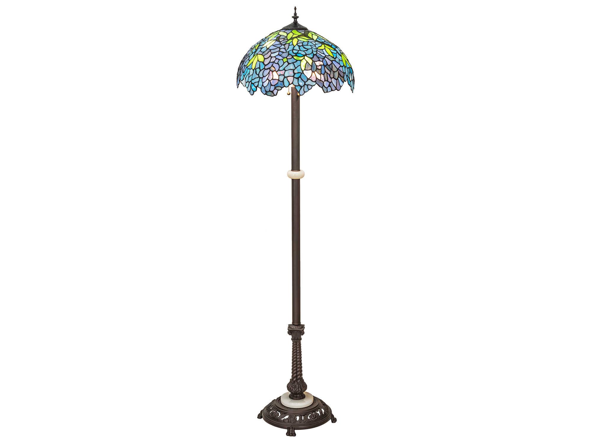 Meyda Wisteria Glass Mahogany Bronze Tiffany Floor Lamp