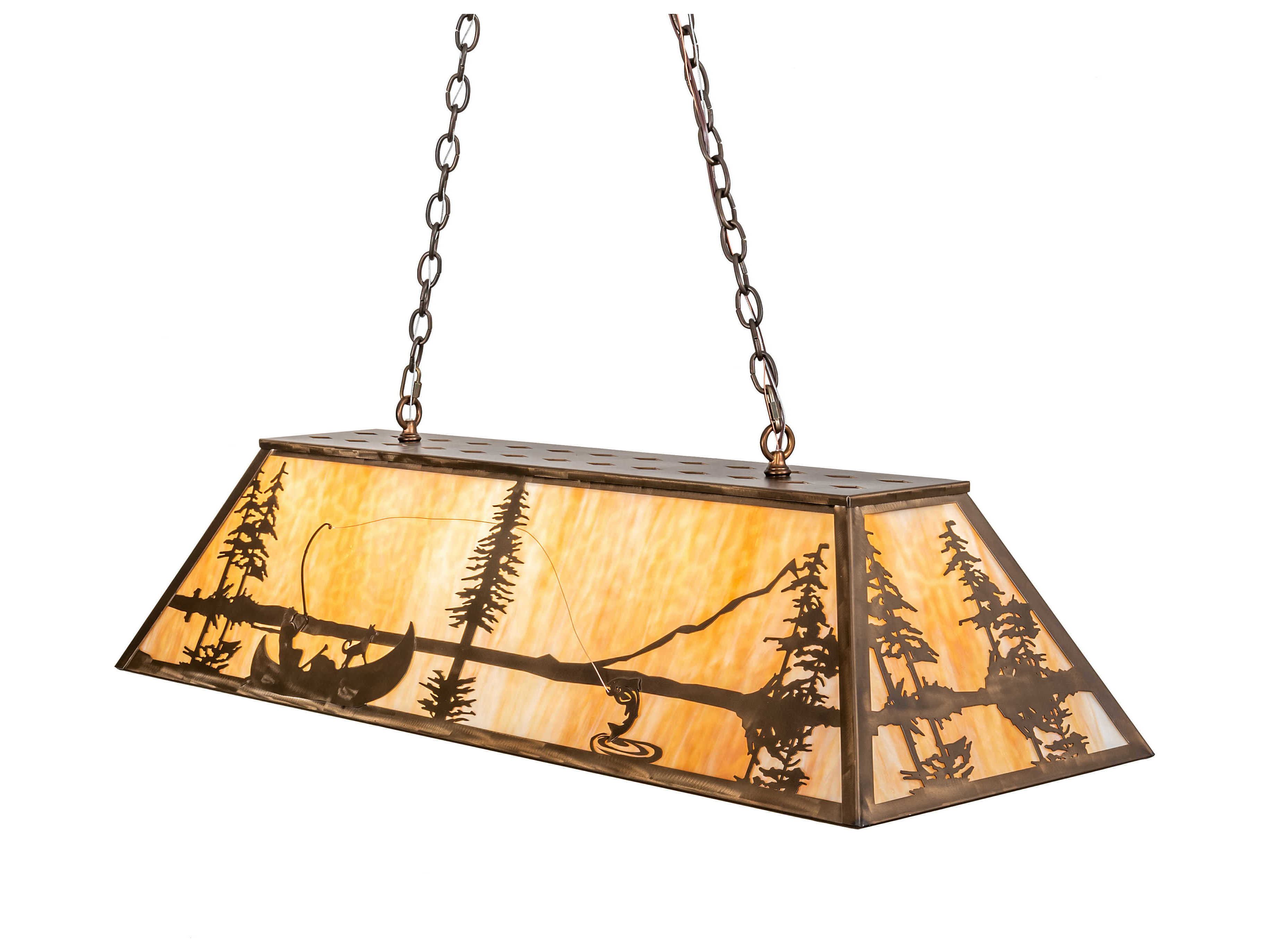 Meyda Trout & Fisherman 6-Light Antique Copper Off White Glass Island Pendant