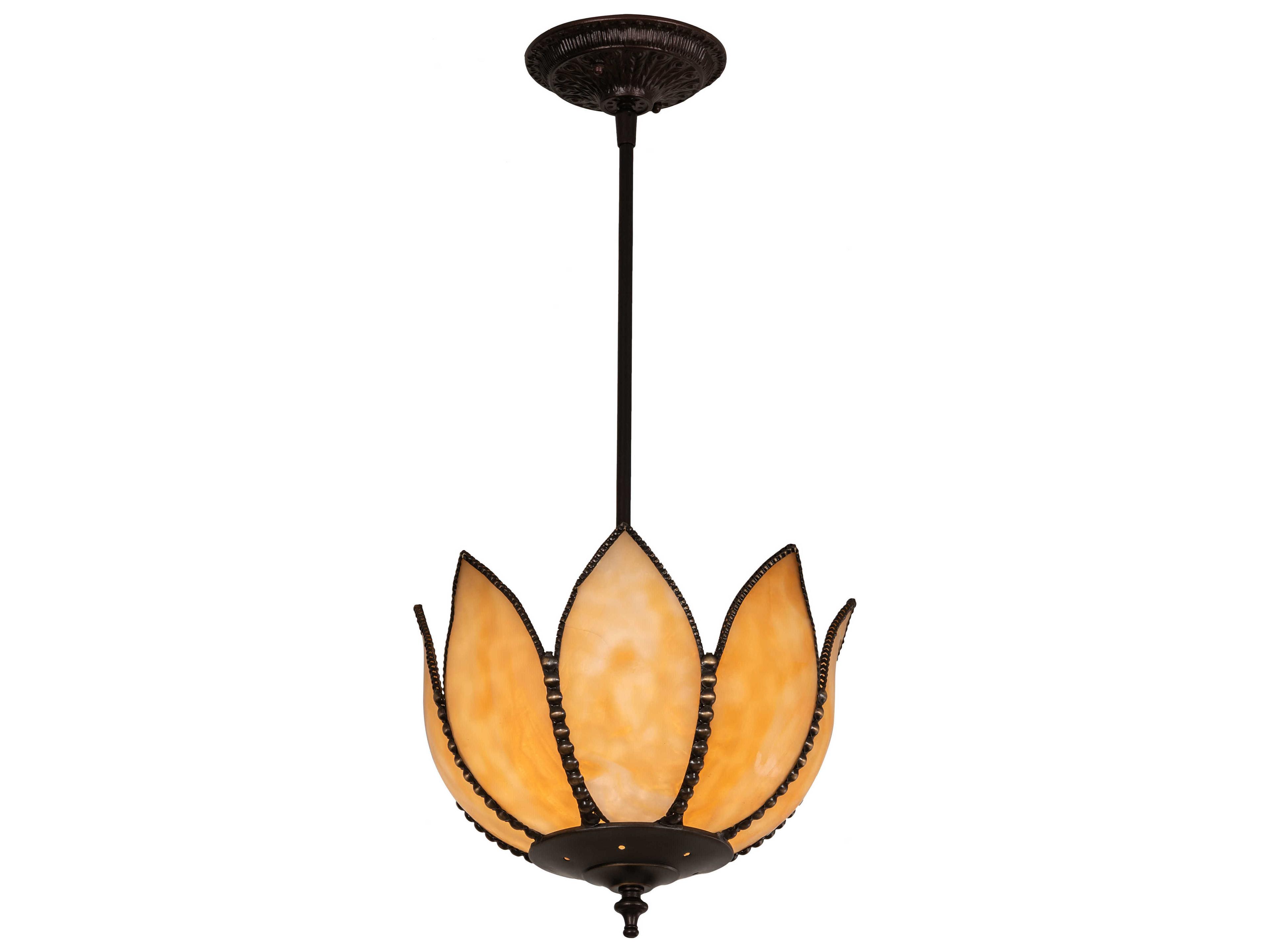 Meyda Tulip 1-Light Mahogany Bronze Off White Glass Tiffany Mini Pendant