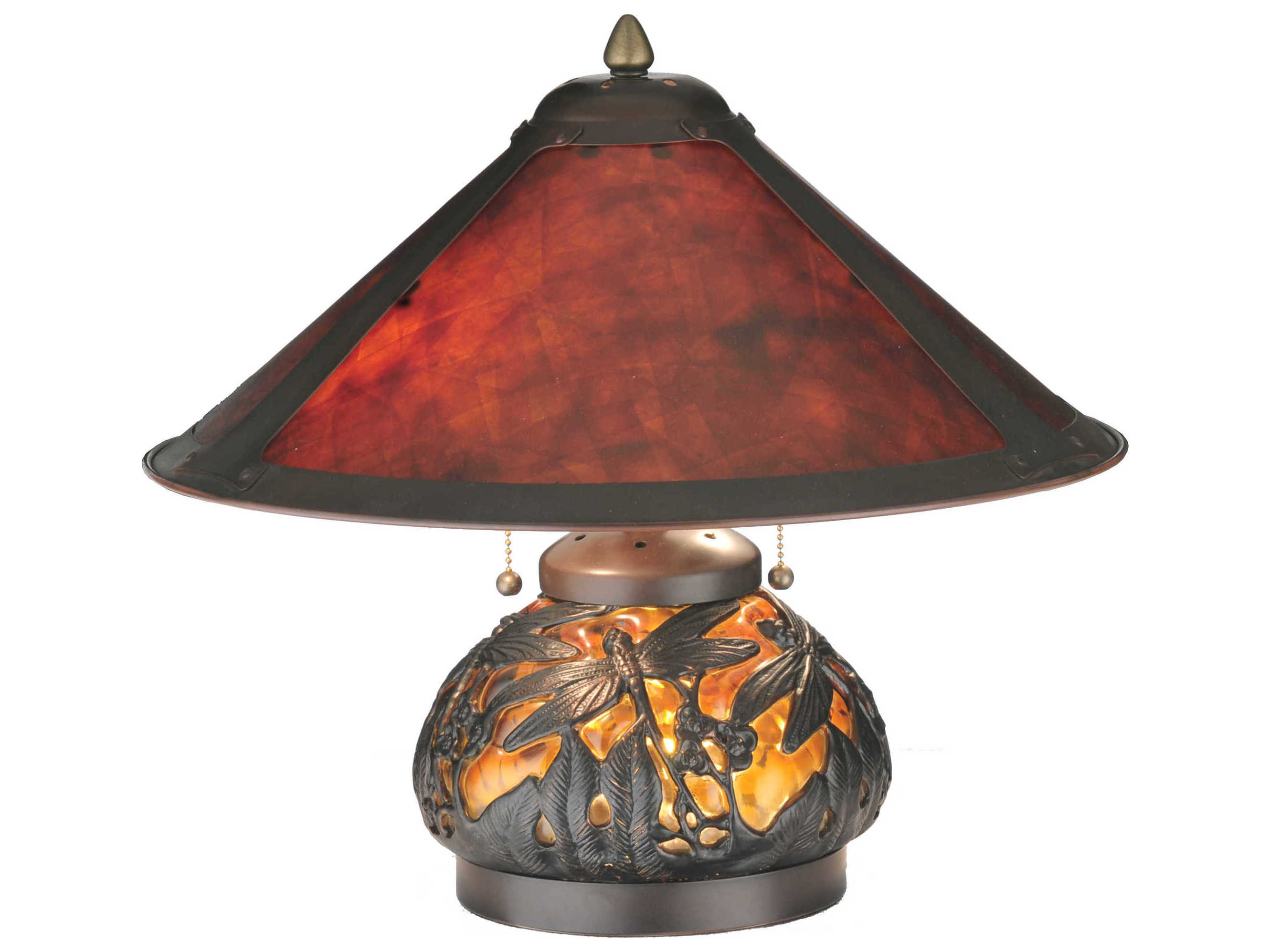 Meyda Van Erp Amber Mica Lighted Base Red Bronze Table Lamp
