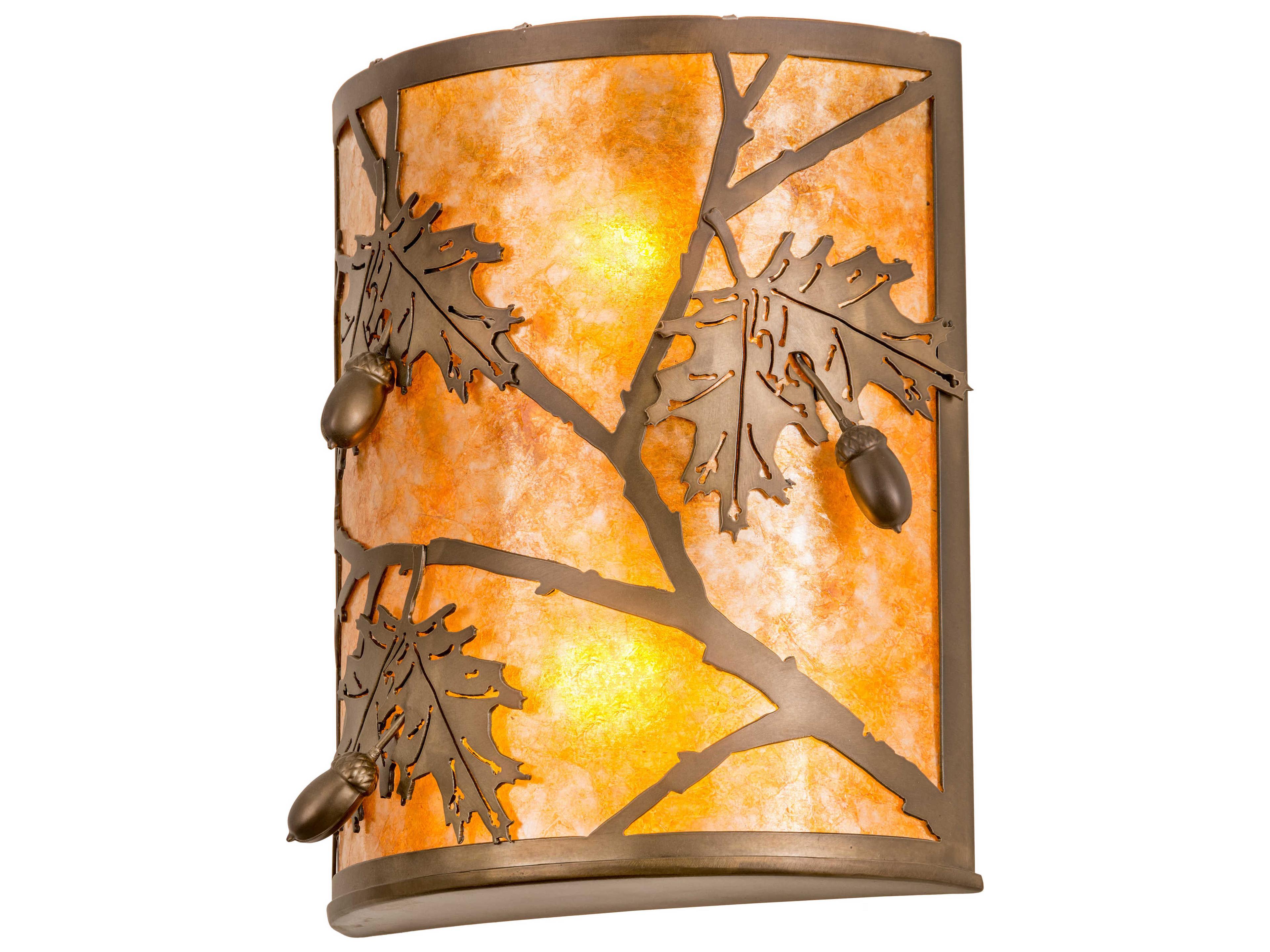 Meyda Oak Leaf & Acorn 2-Light Copper Glass Wall Sconce