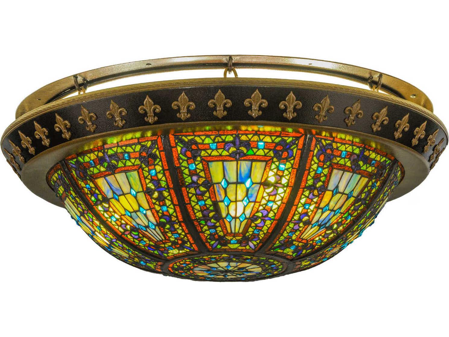 Meyda Fleur-de-lis 4-Light Yellow Bowl Flush Mount