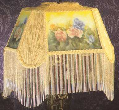 Meyda Reverse Painted Roses Fabric with Fringe Shade