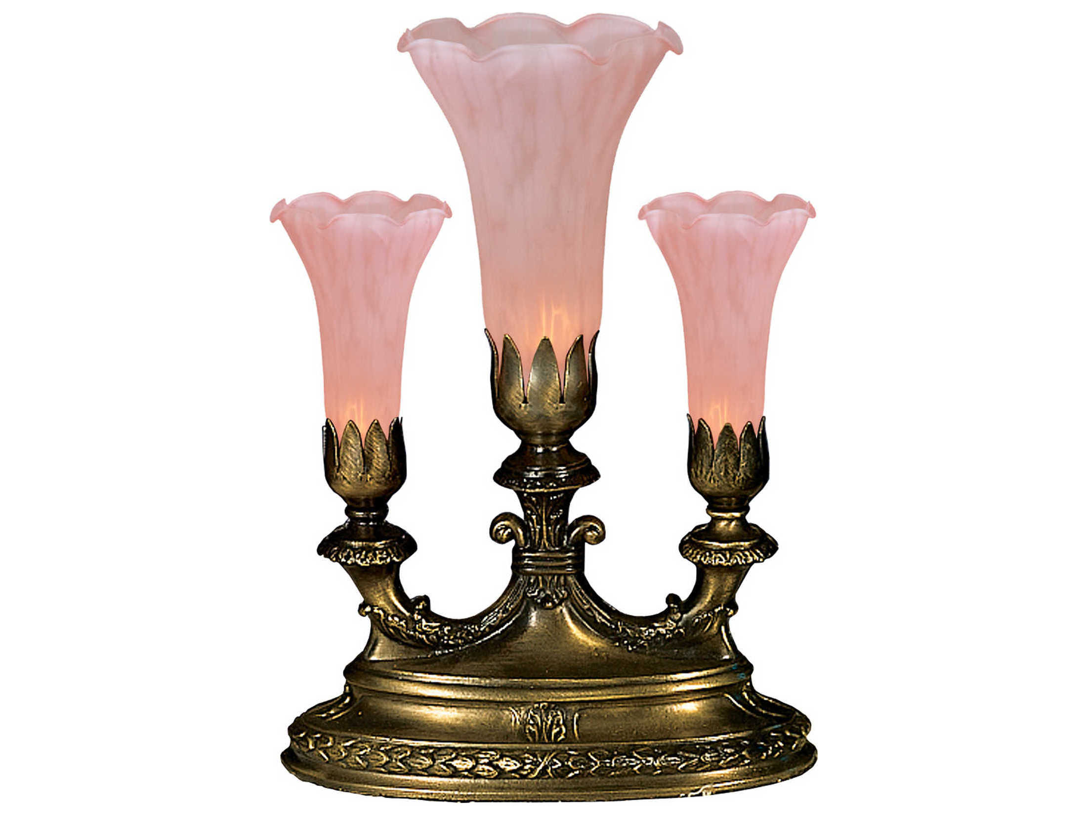Meyda Pink Tiffany Pond Lily Glass Bronze Traditional Table Lamp
