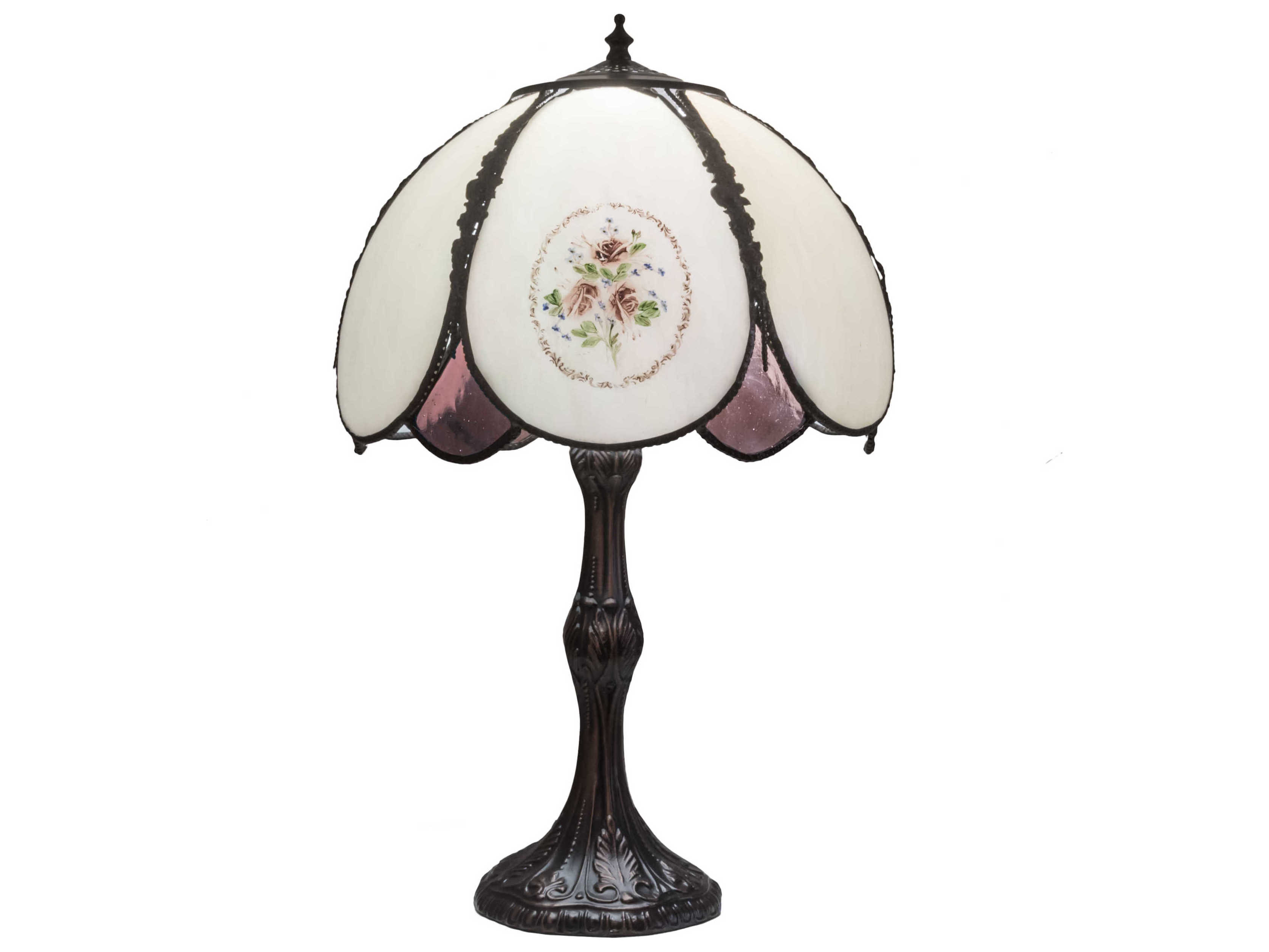 Meyda Roses Hand Painted White Green Glass Table Lamp