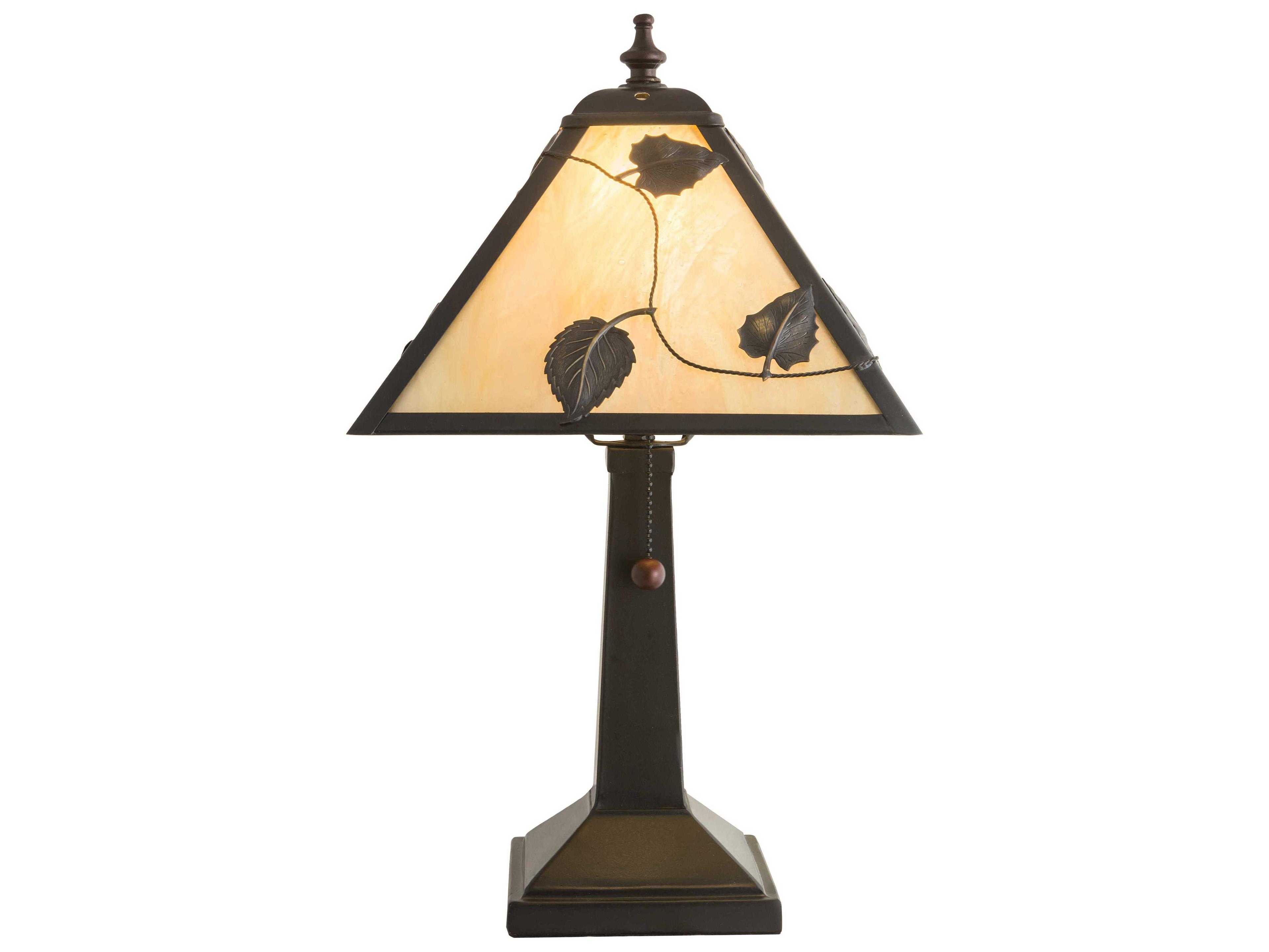 Meyda Vine Leaf Glass Craftsman Brown Off White Table Lamp