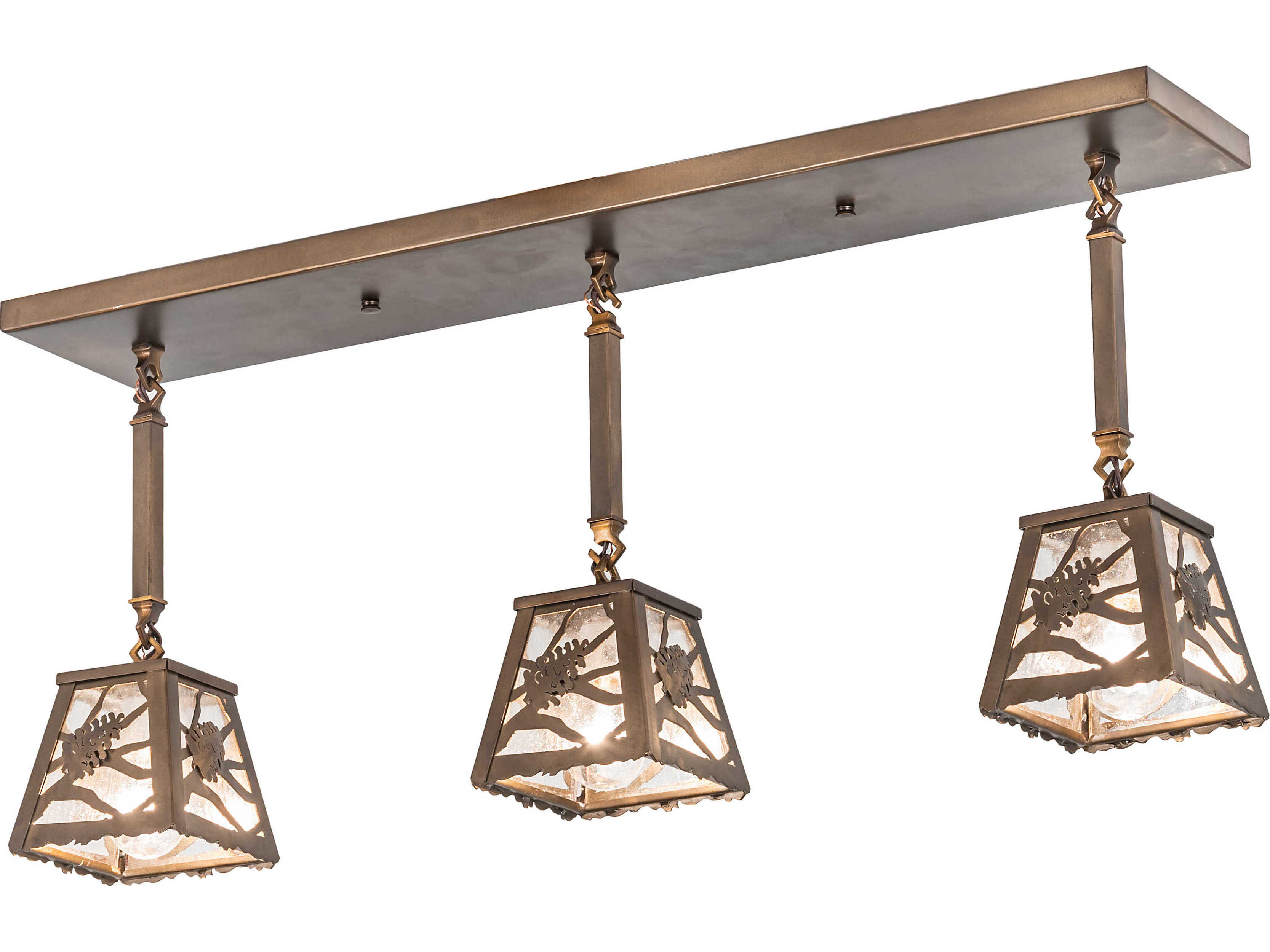 Meyda Whispering Pines 3-Light Antique Copper White Glass Lantern Island Pendant