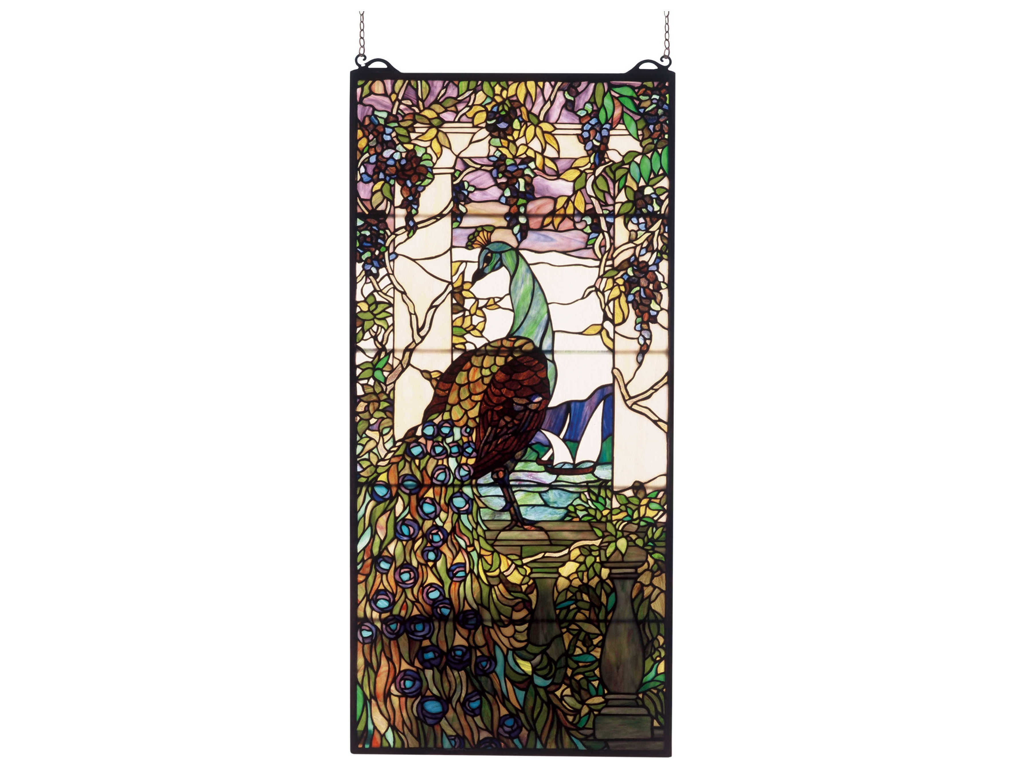 Meyda Peacock Wisteria Stained Glass Window