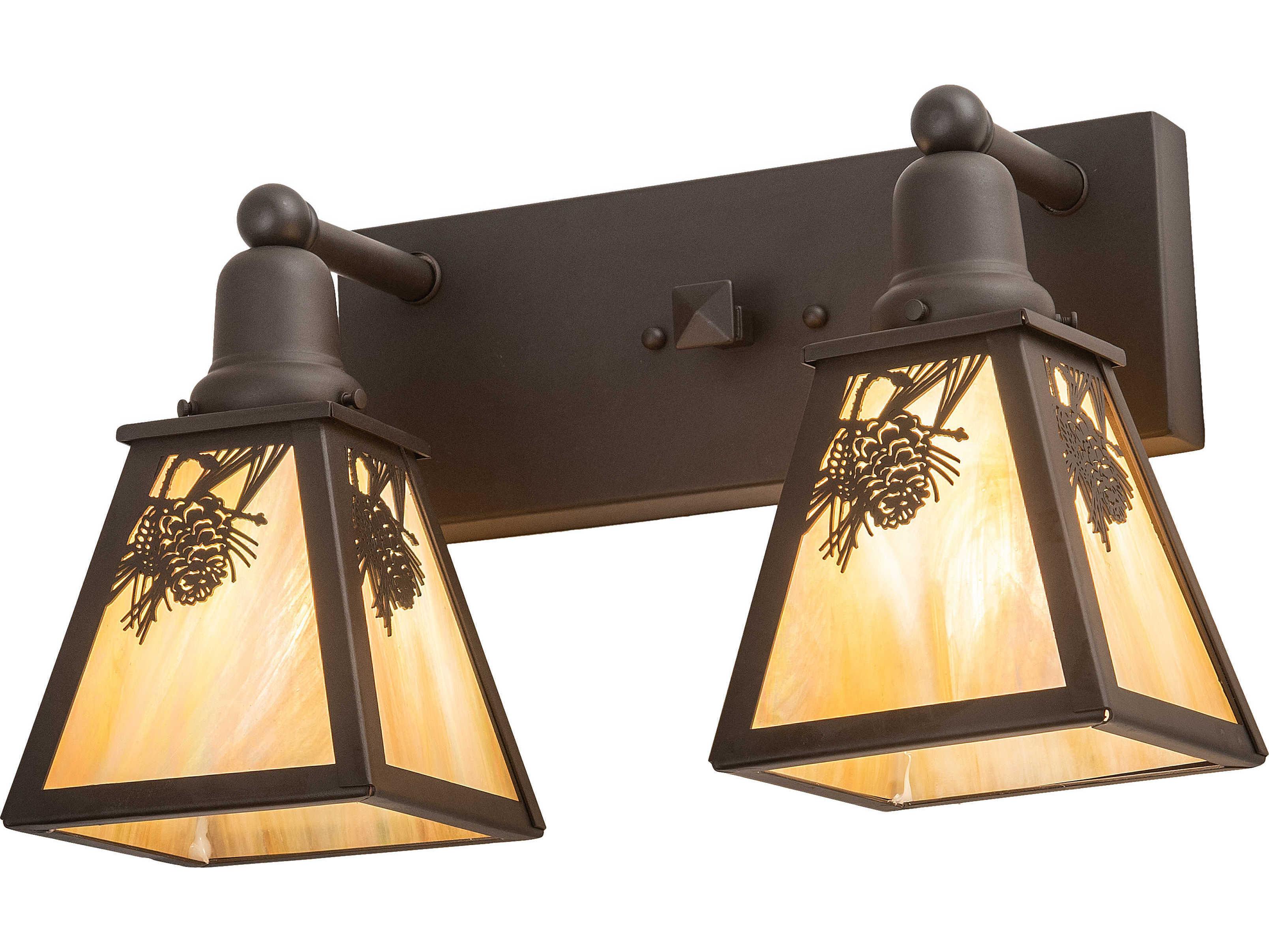 Meyda Winter Pine 2-Light Oil Rubbed Bronze Off White Glass Vanity Light