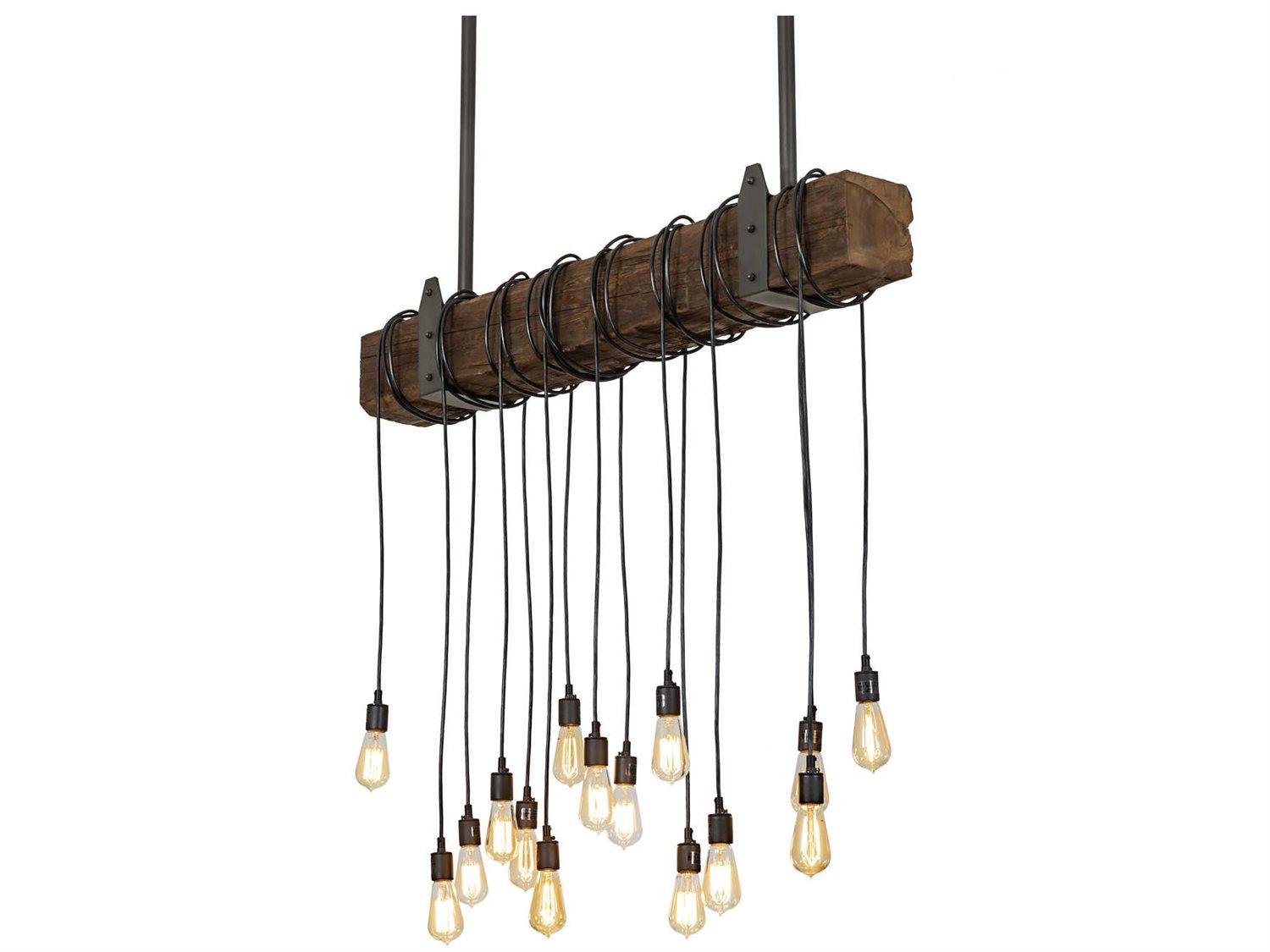 Meyda Wood Beam 15-Light Natural Wrought Iron Black Island Pendant