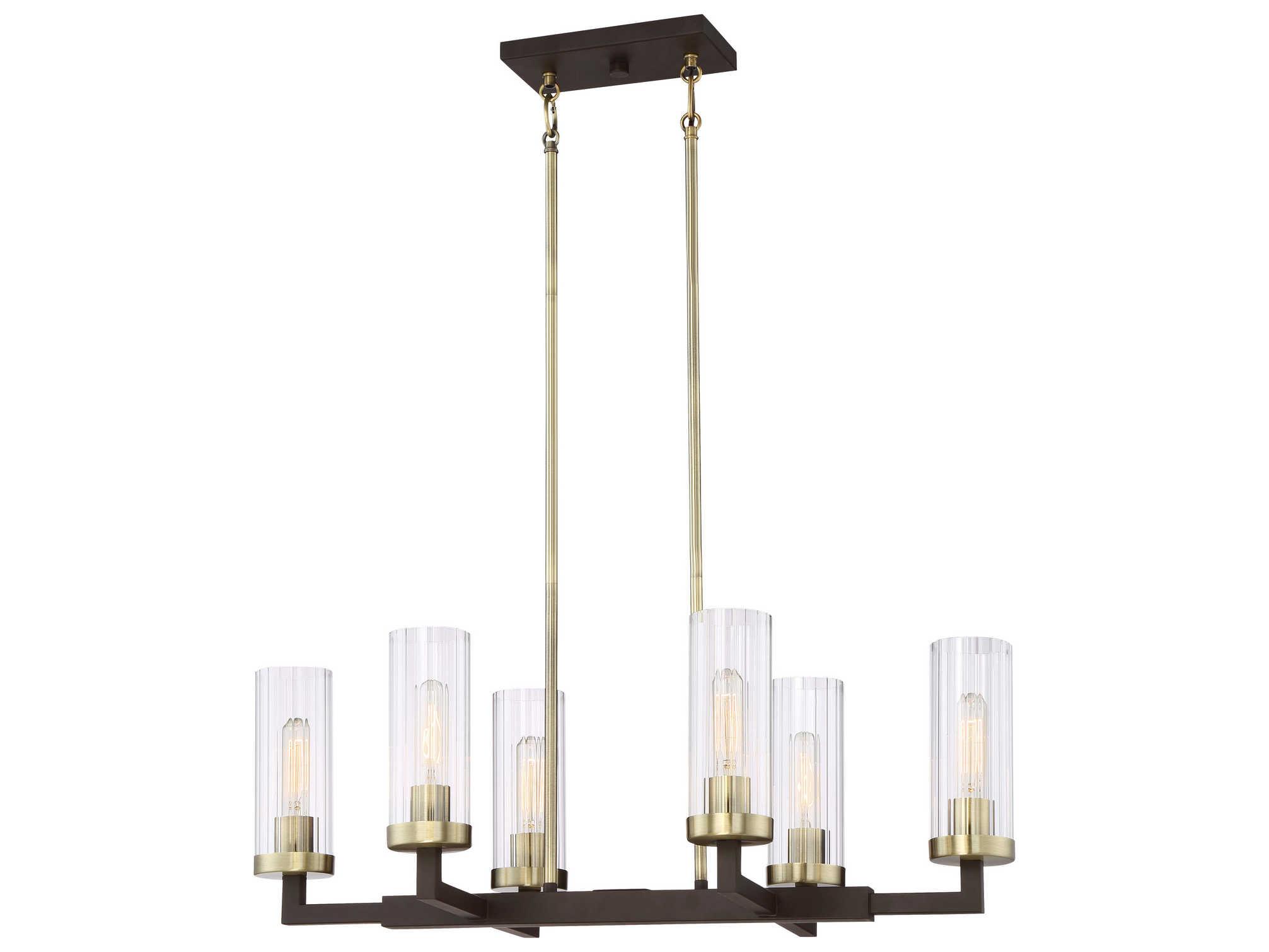 Minka Lavery Ainsley Court 6-Light Aged Kinston Bronze With Brushed Glass Cylinder Linear Island Pendant