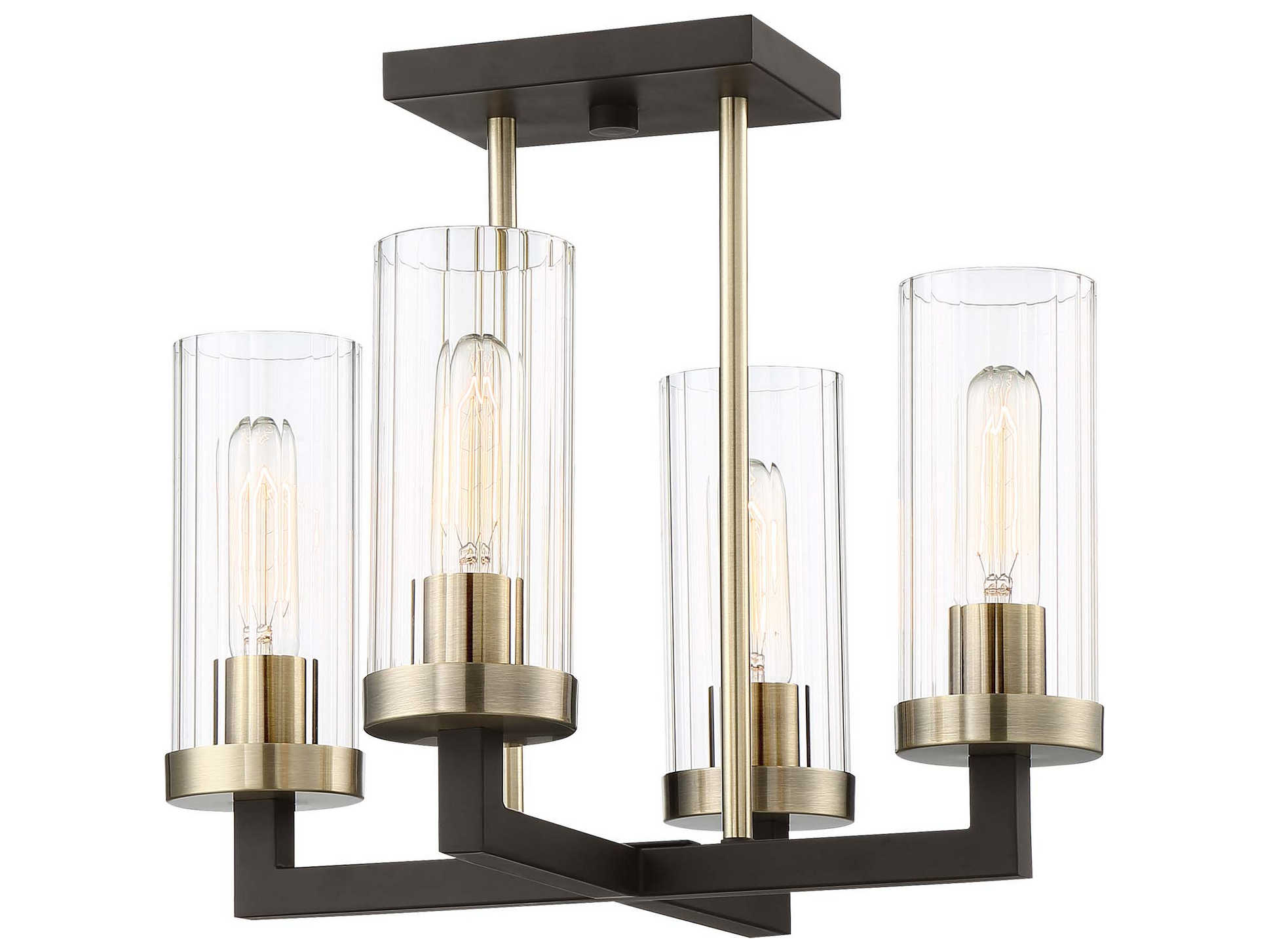 Minka Lavery Ainsley Court 4-Light Aged Kinston Bronze With Brushed Glass Cylinder Linear Semi Flush Mount
