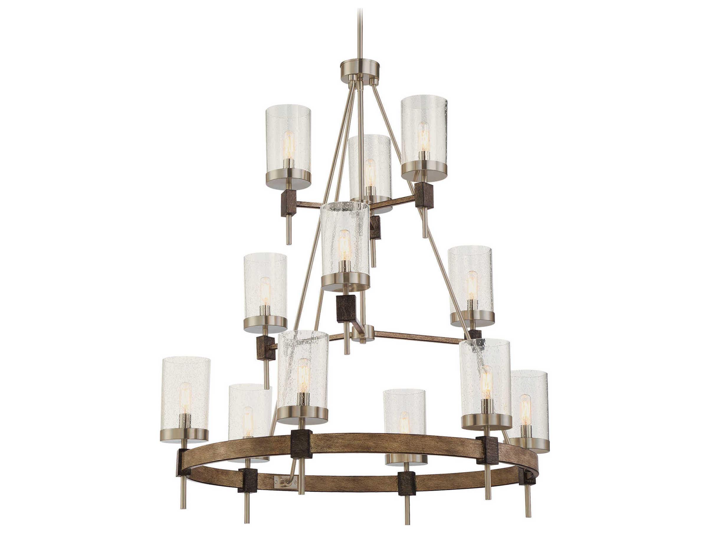 Minka Lavery Bridlewood 12-Light Stone Grey Brushed Nickel Glass Candelabra Cylinder Chandelier