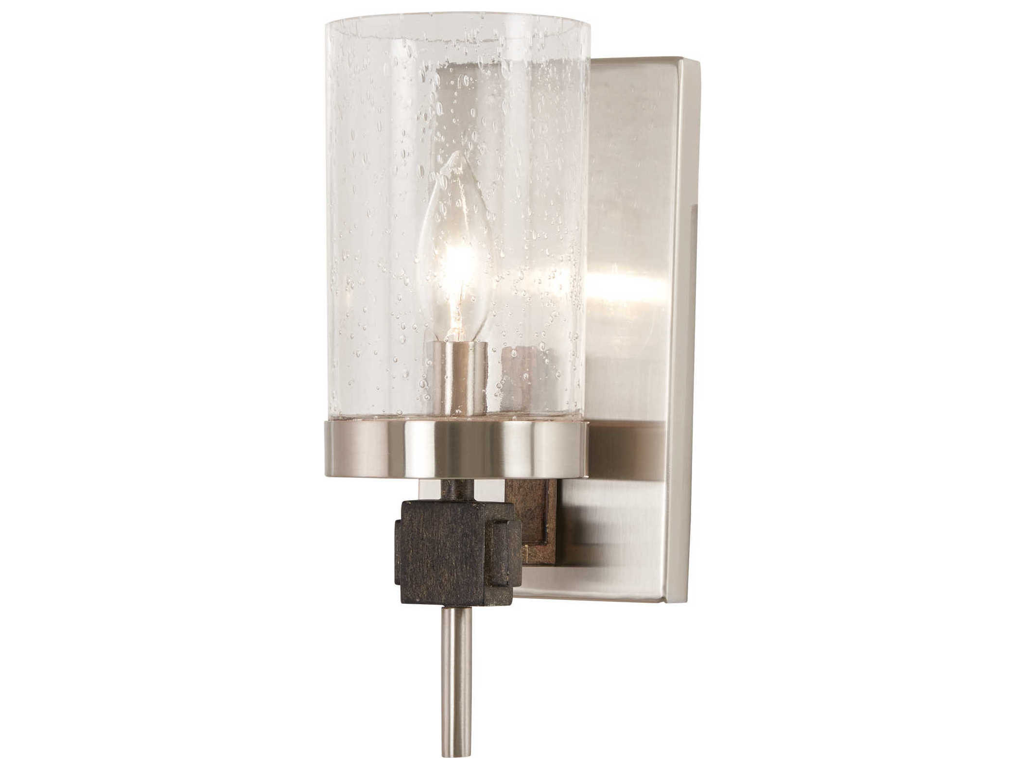 Minka Lavery Bridlewood 1-Light Stone Grey Brushed Nickel Brown Glass Wall Sconce