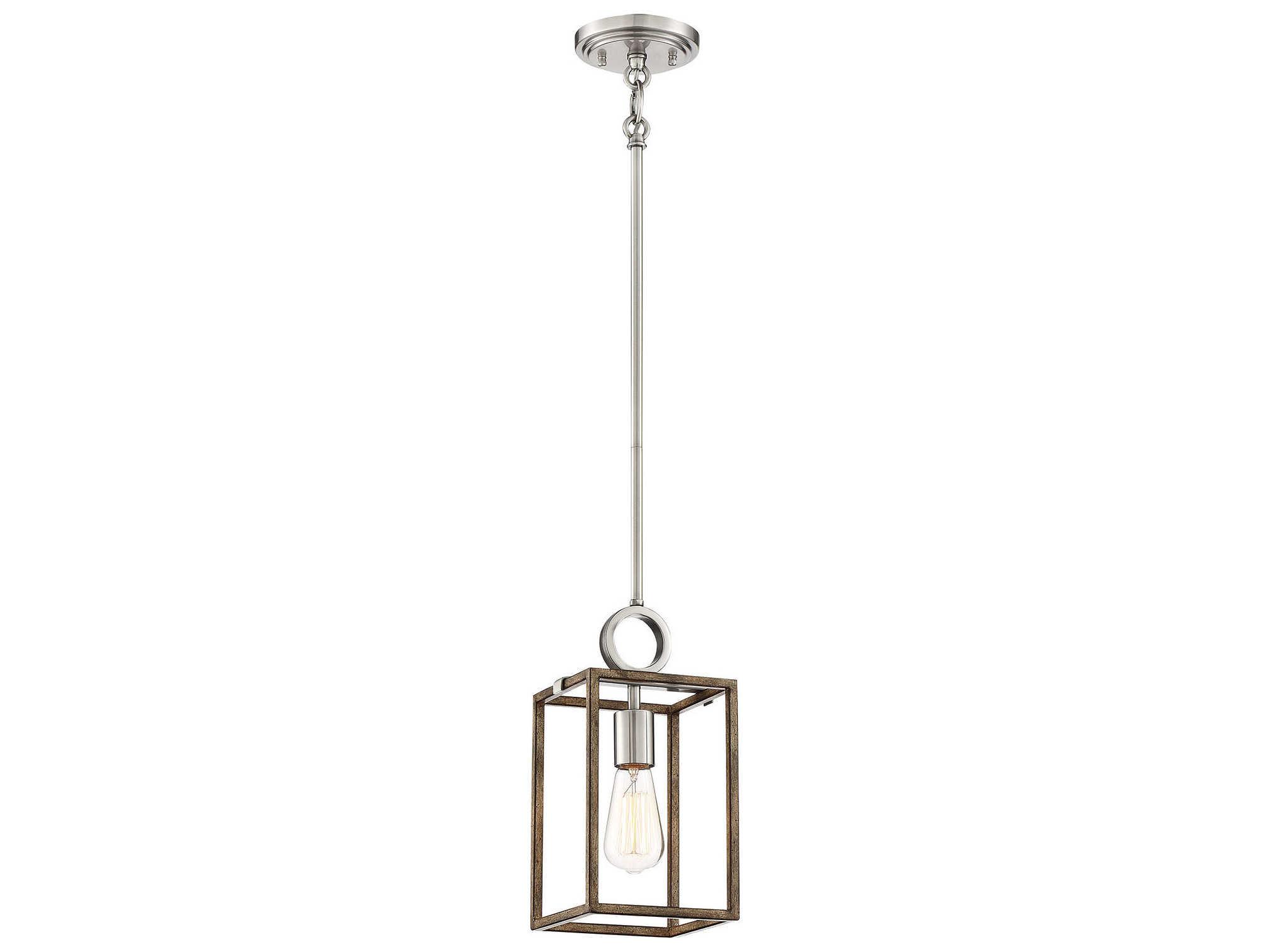 Minka Lavery Country Estates 1-Light Sun Faded Wood Brushed Nickel Brown Mini Pendant