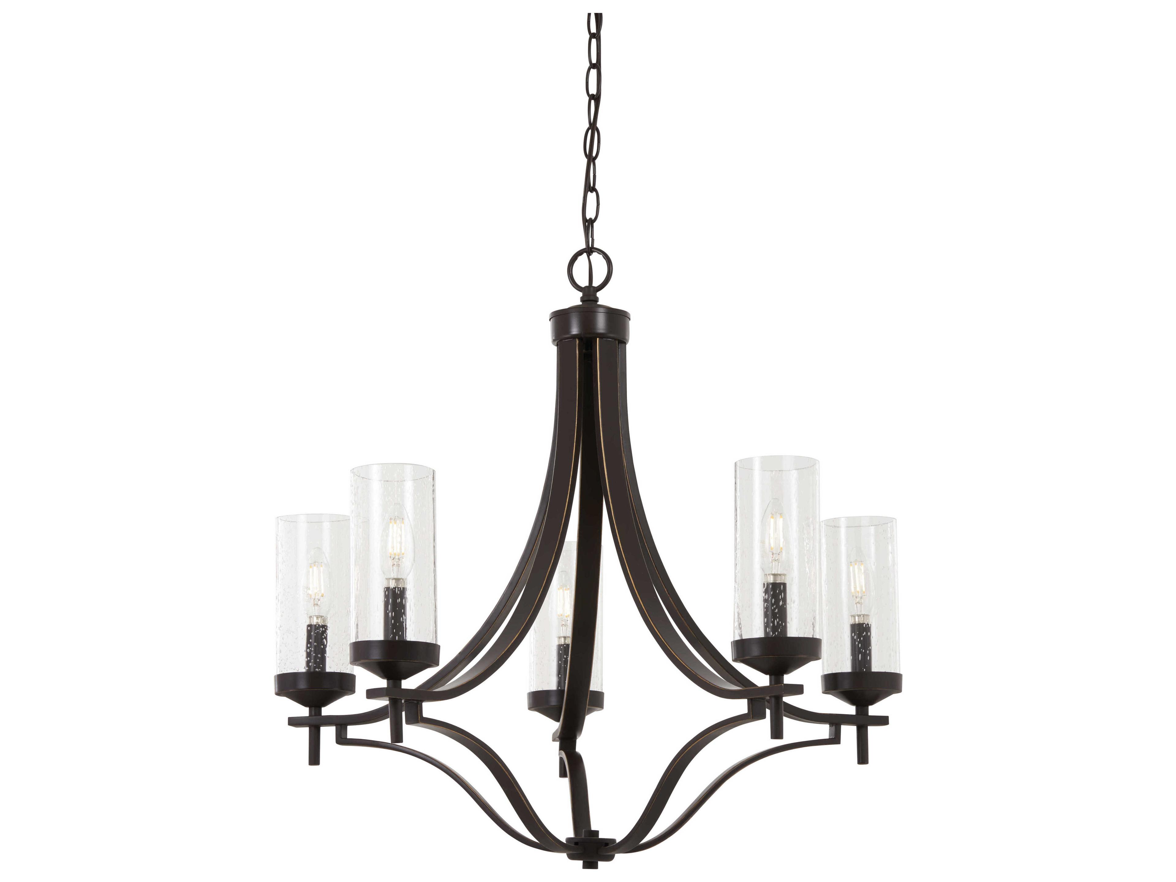 Minka Lavery Elyton 5-Light Downton Bronze Gold Highlight Glass Candelabra Cylinder Chandelier