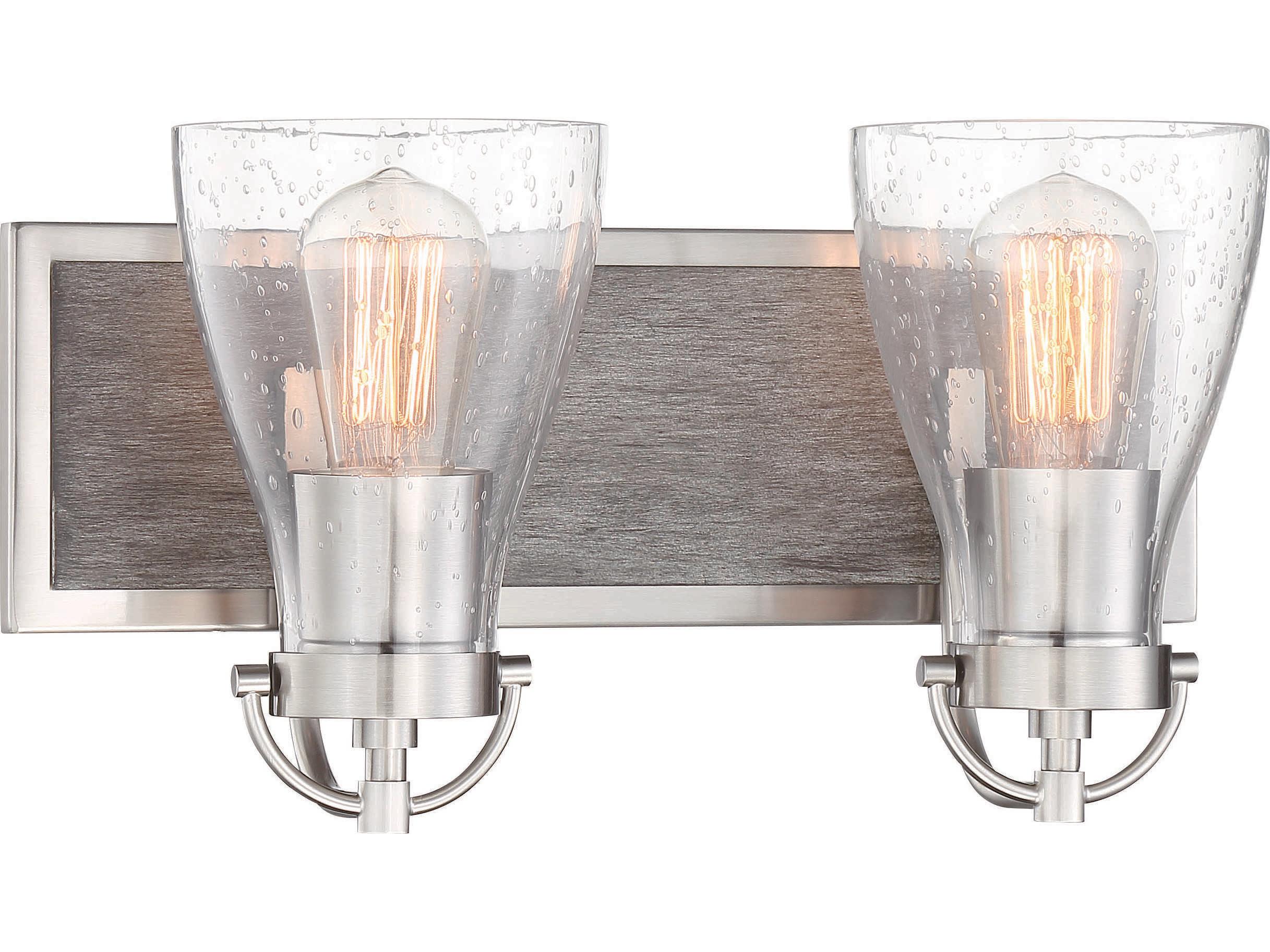 Minka Lavery Garrison 2-Light Brushed Nickel Shale Wood Brown Glass Vanity Light