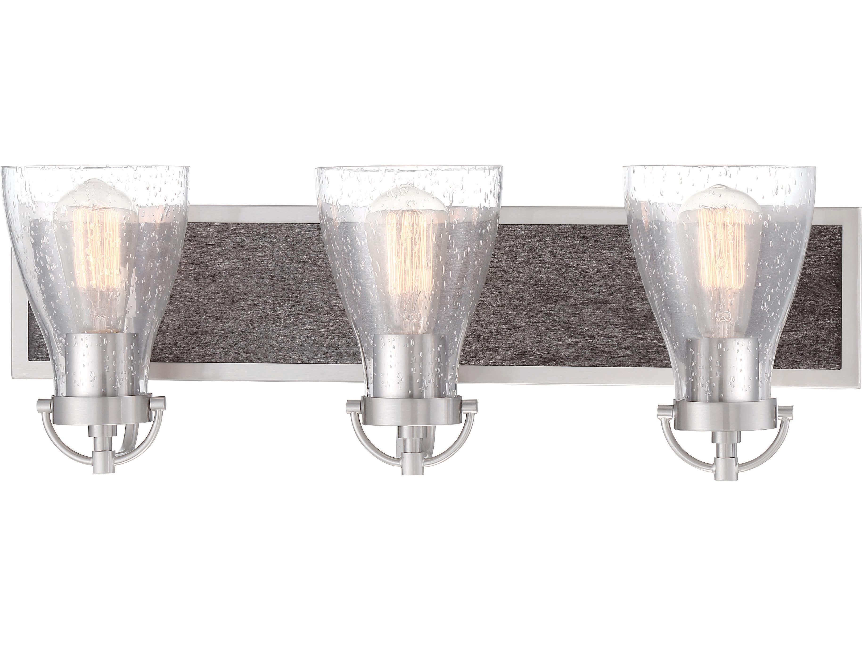Minka Lavery Garrison 3-Light Brushed Nickel Shale Wood Brown Glass Vanity Light