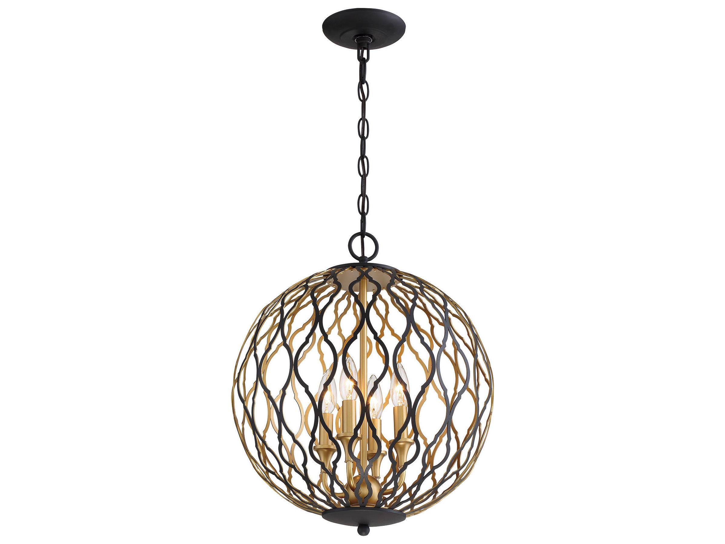 Minka Lavery Gilded Glam 4-Light Sand Coal Painted & Plated Honey Gold Black Geometric Pendant