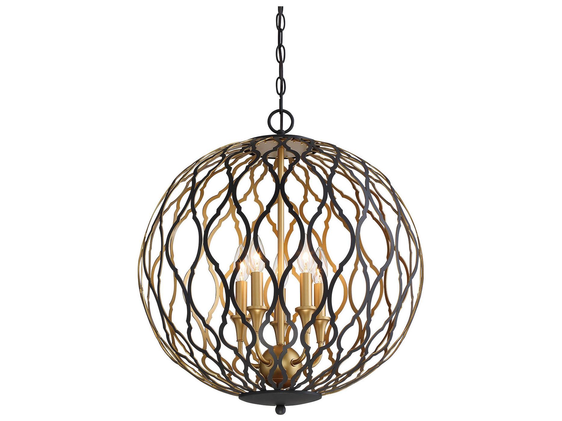 Minka Lavery Gilded Glam 5-Light Sand Coal Painted & Plated Honey Gold Black Geometric Pendant