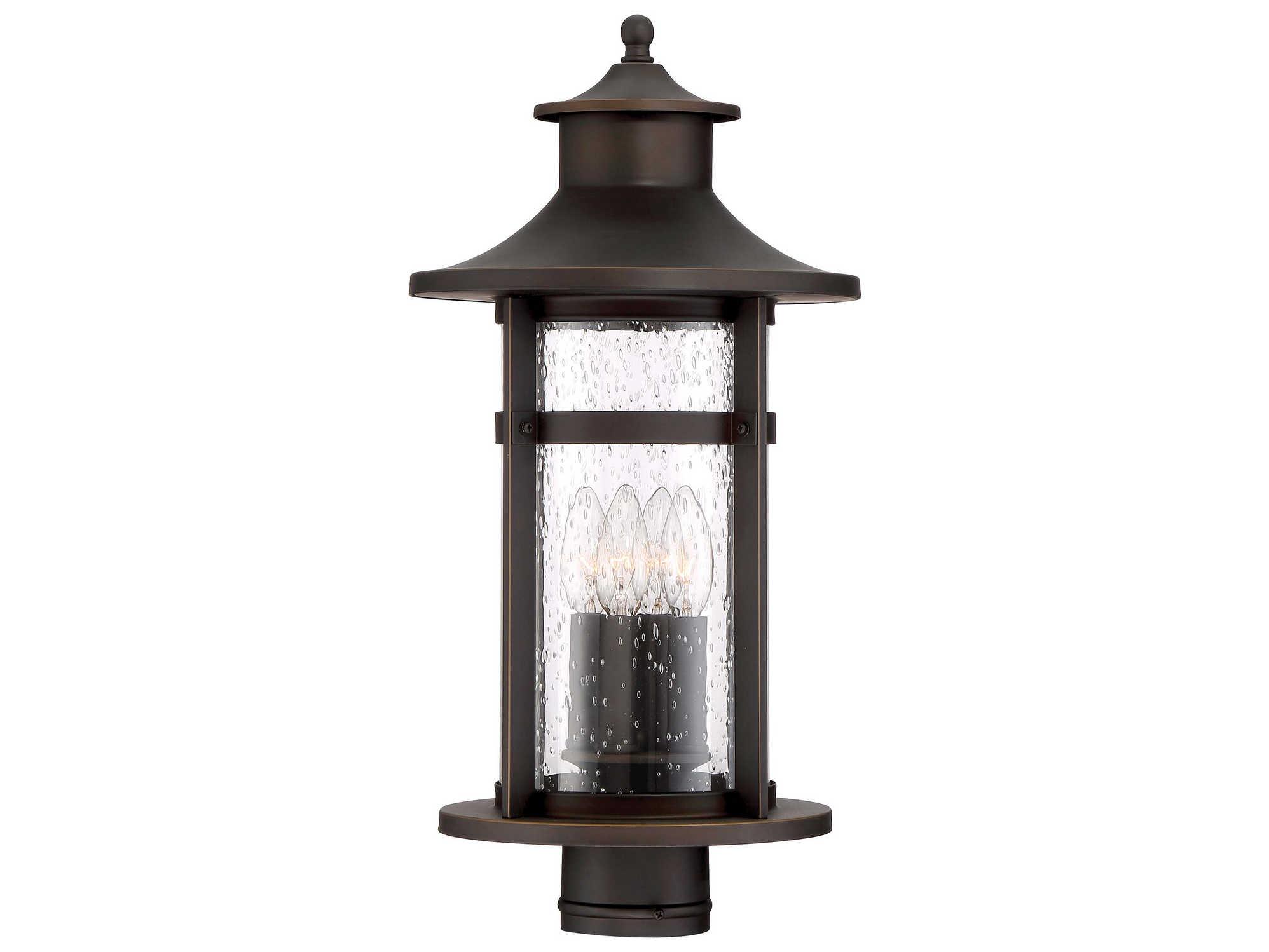 Minka Lavery Highland Ridge Oil Rubbed Bronze with Gold Highlights Glass Outdoor Post Light