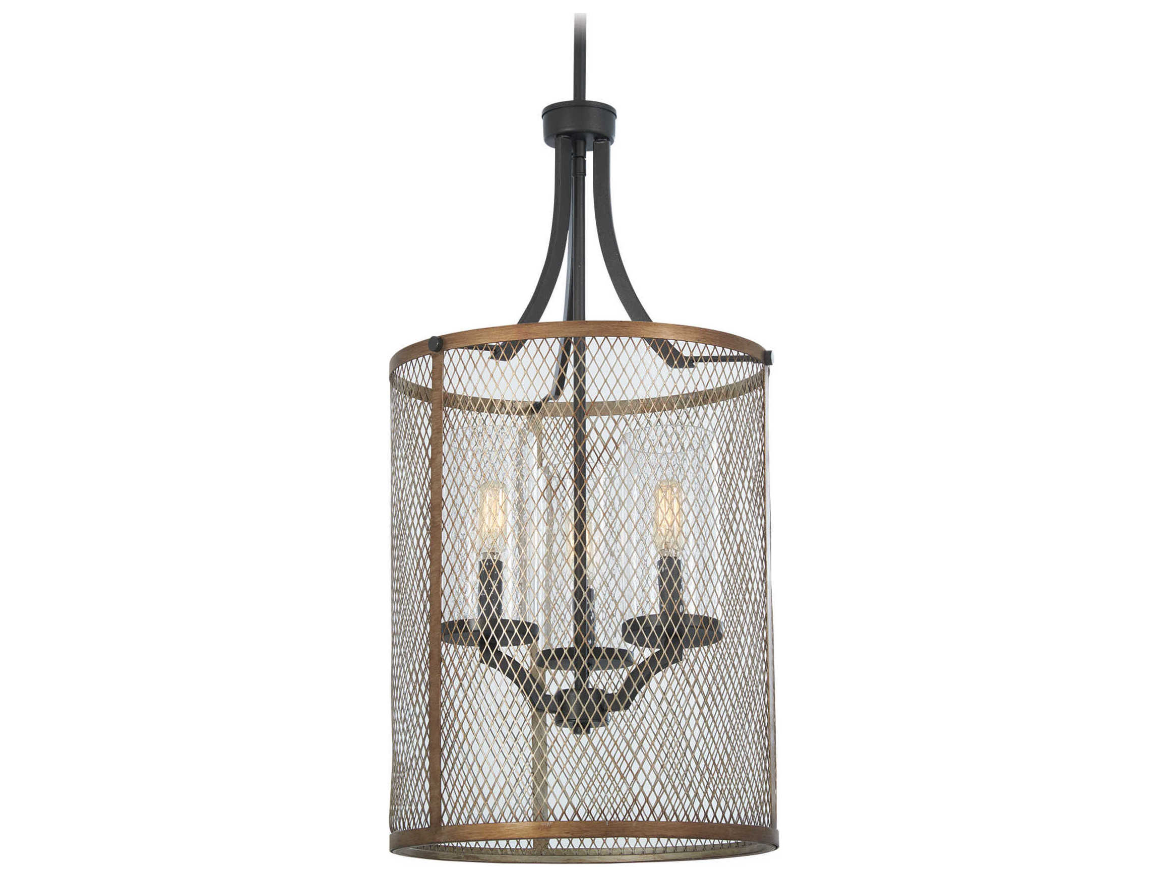 Minka Lavery Marsden Commons 3-Light Smoked Iron Aged Gold Black Glass Candelabra Cylinder Drum Chandelier