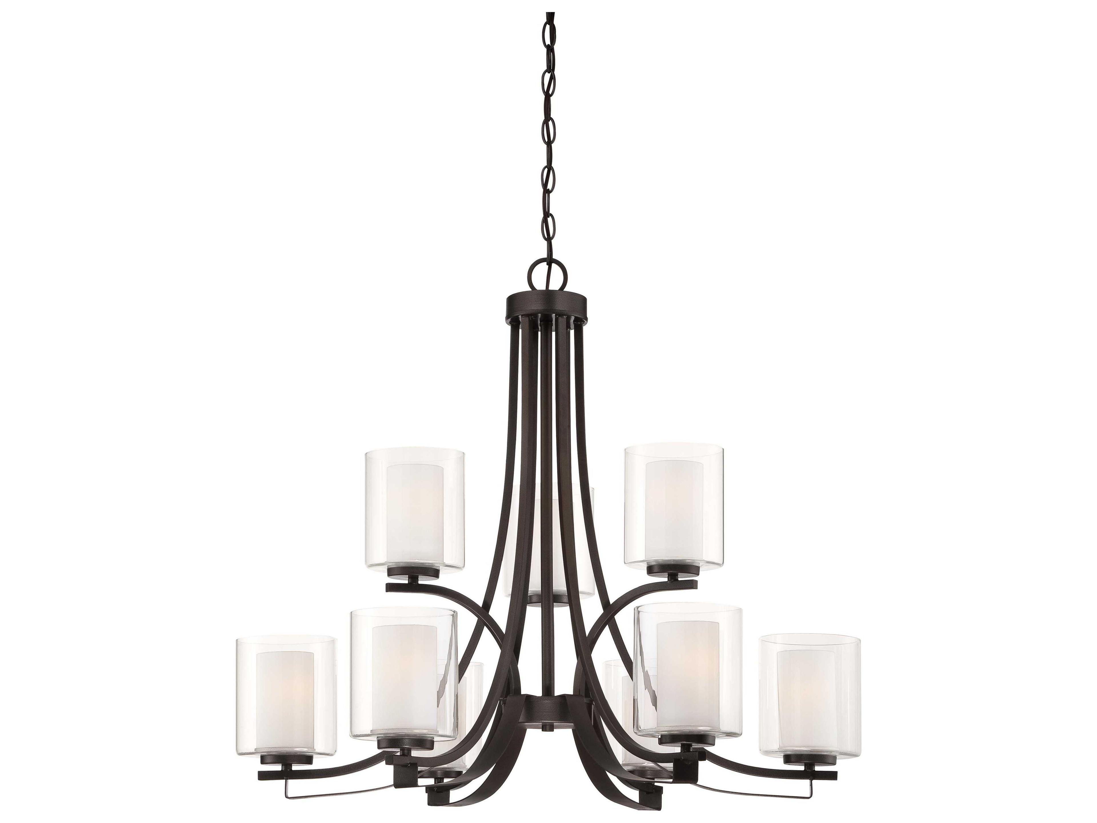 Minka Lavery Parsons Studio 9-Light Smoked Iron Black Glass Cylinder Linear Chandelier