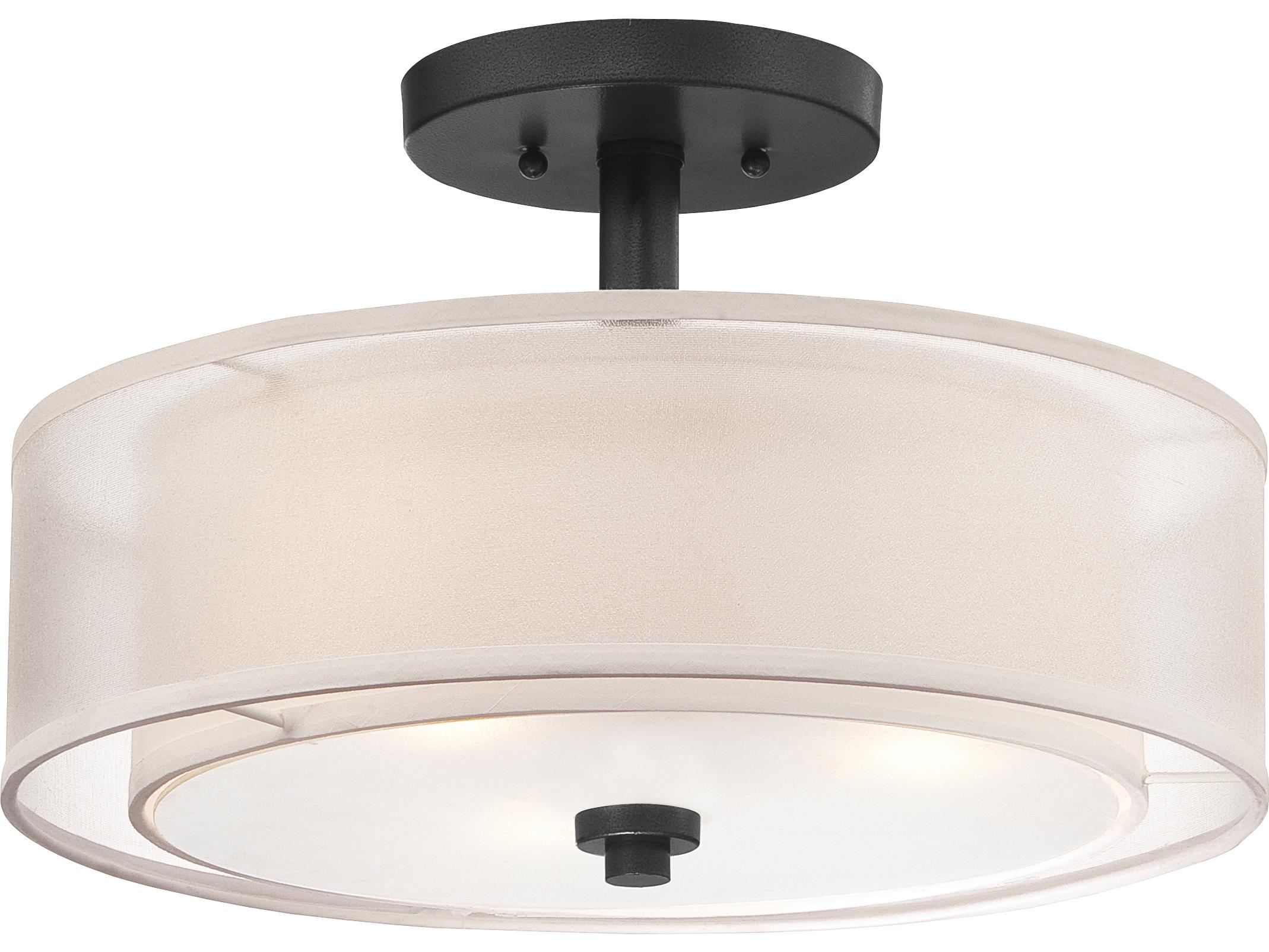 Minka Lavery Parsons Studio 3-Light Sand Coal Black Glass Drum Semi Flush Mount