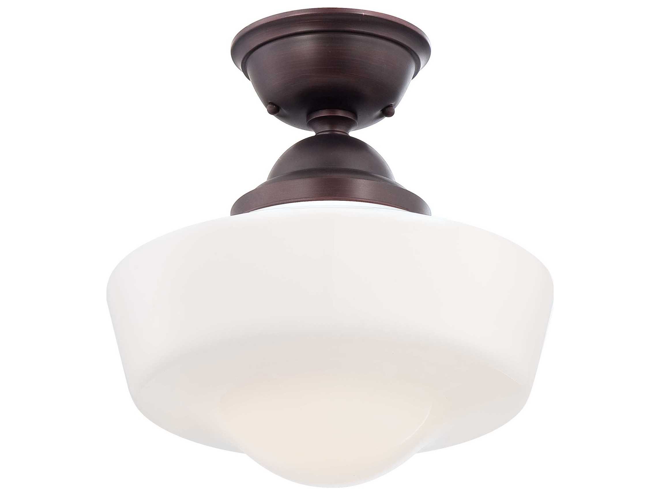 Minka Lavery Schoolhouse Brushed Bronze Glass LED Dome Linear Semi Flush Mount