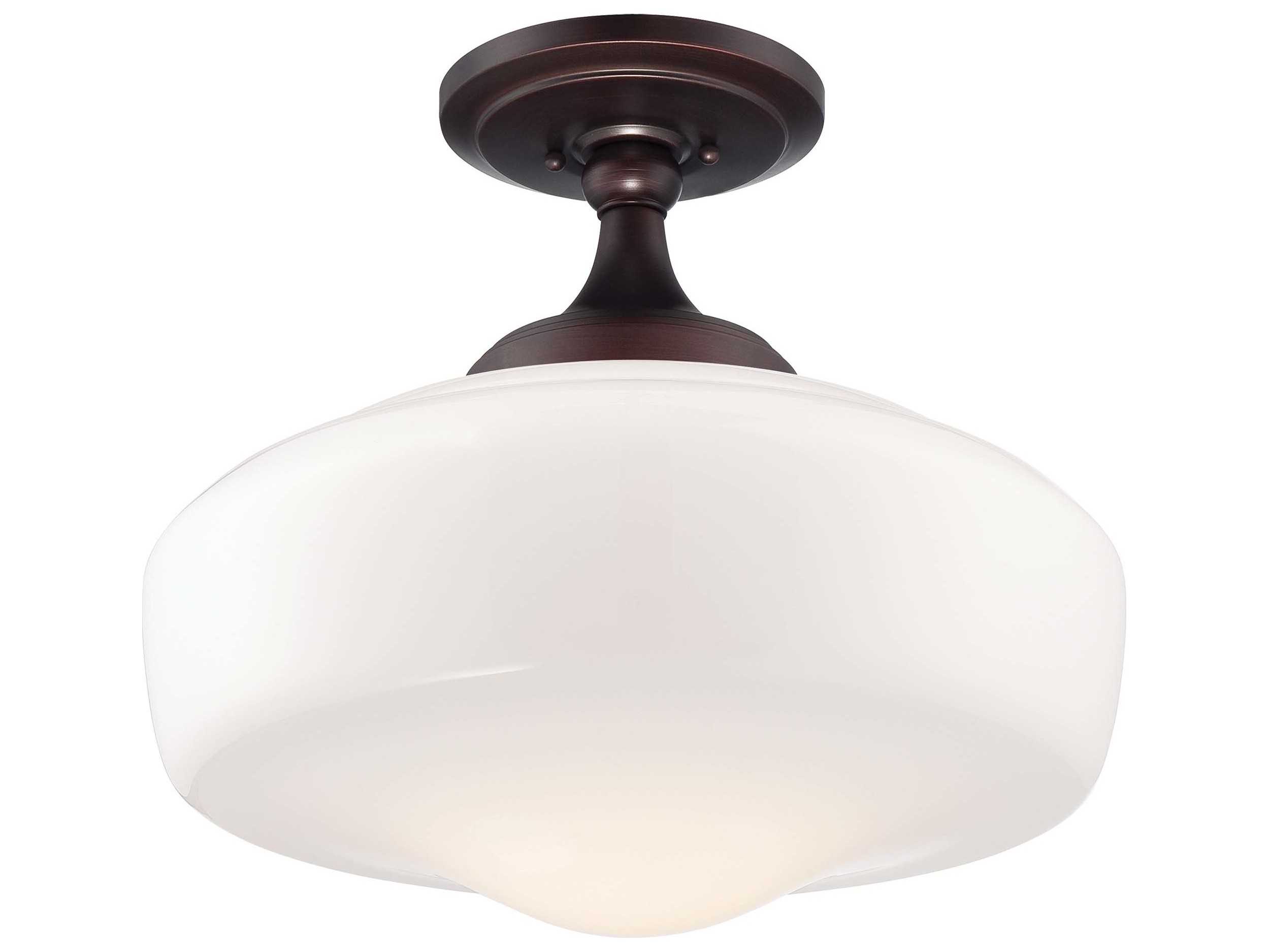 Minka Lavery Schoolhouse Brushed Bronze Glass LED Dome Linear Semi Flush Mount