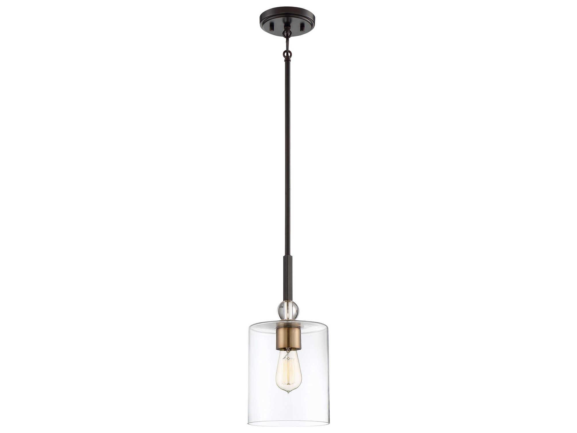 Minka Lavery Studio 1-Light Painted Bronze With Natural Brush Glass Cylinder Linear Mini Pendant